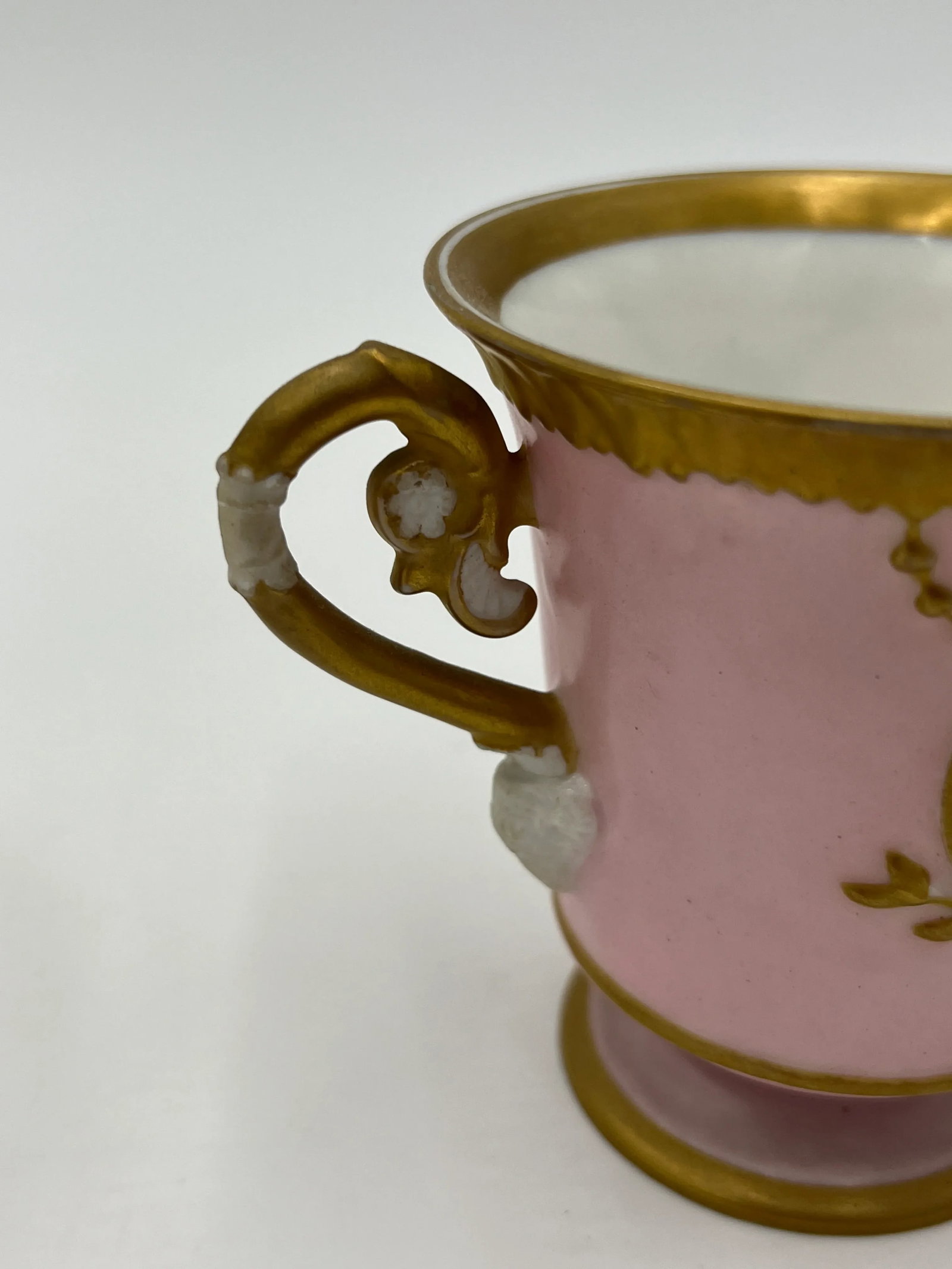 Antique Old Paris Empire Style Classical Teacup & Saucer with Bisque Faces & Ram Head - 3