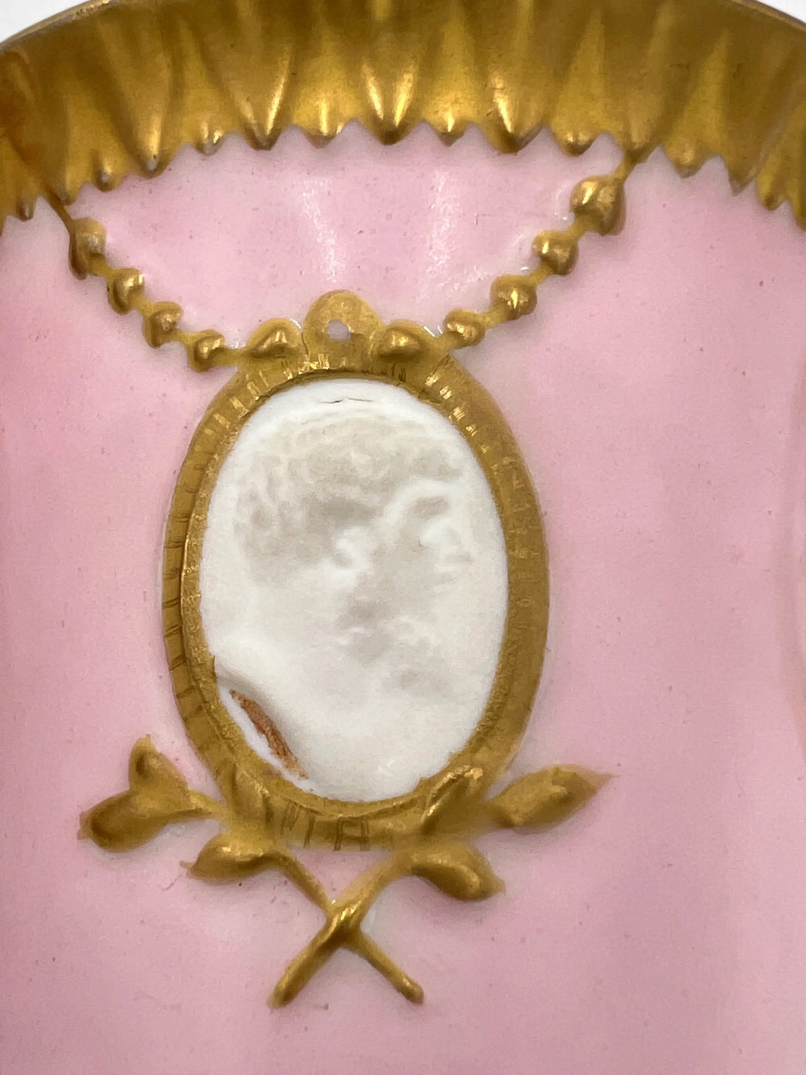 Antique Old Paris Empire Style Classical Teacup & Saucer with Bisque Faces & Ram Head - 6