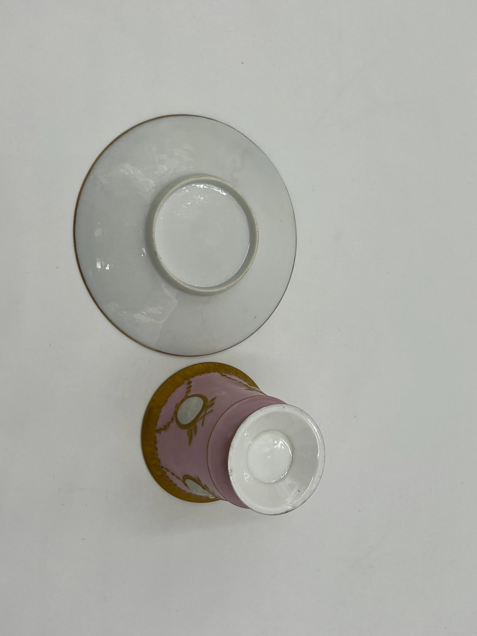 Antique Old Paris Empire Style Classical Teacup & Saucer with Bisque Faces & Ram Head - 8