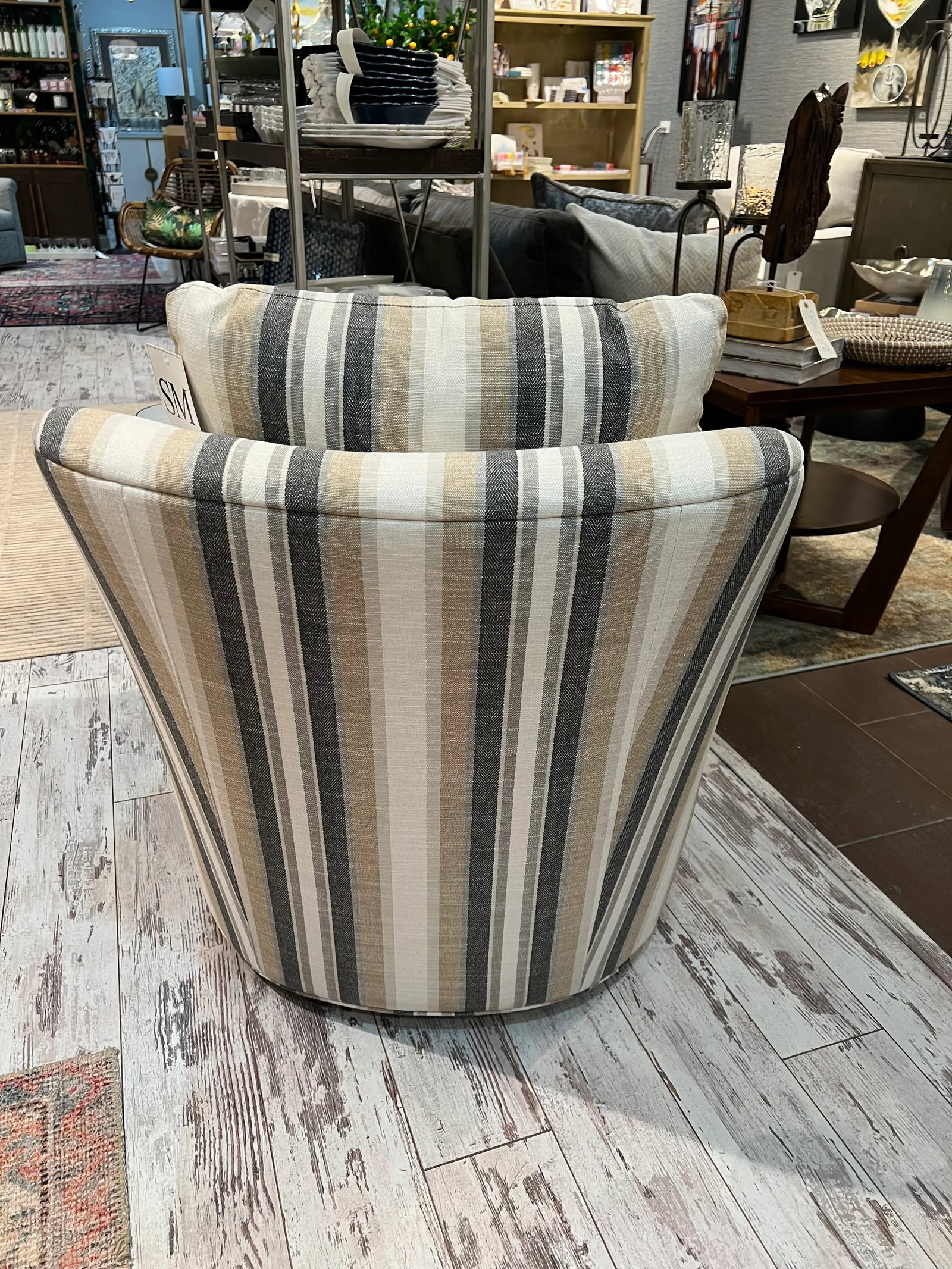 Sam Moore Striped Fabric Laura Swivel Chair - 2