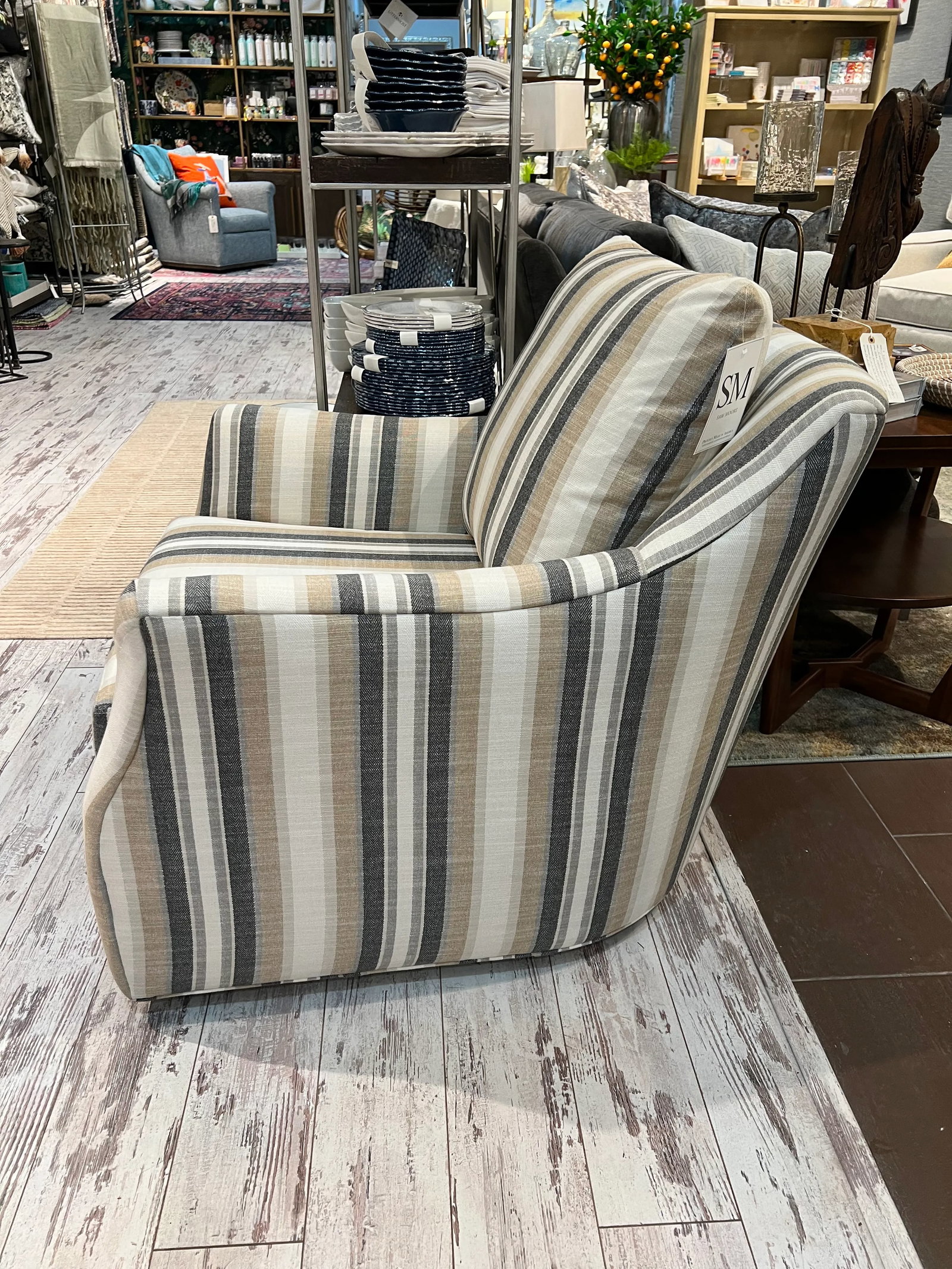 Sam Moore Striped Fabric Laura Swivel Chair - 3