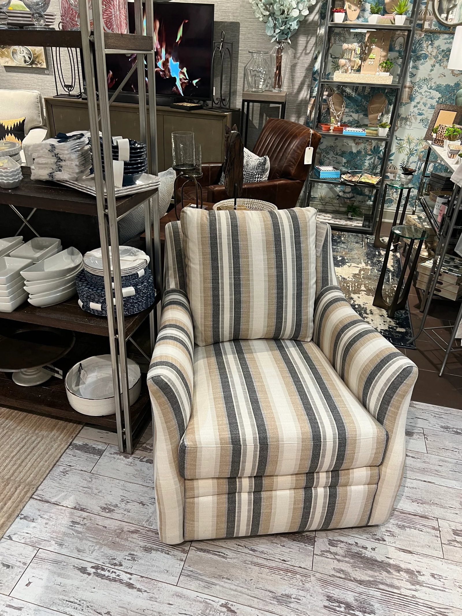 Sam Moore Striped Fabric Laura Swivel Chair - 6