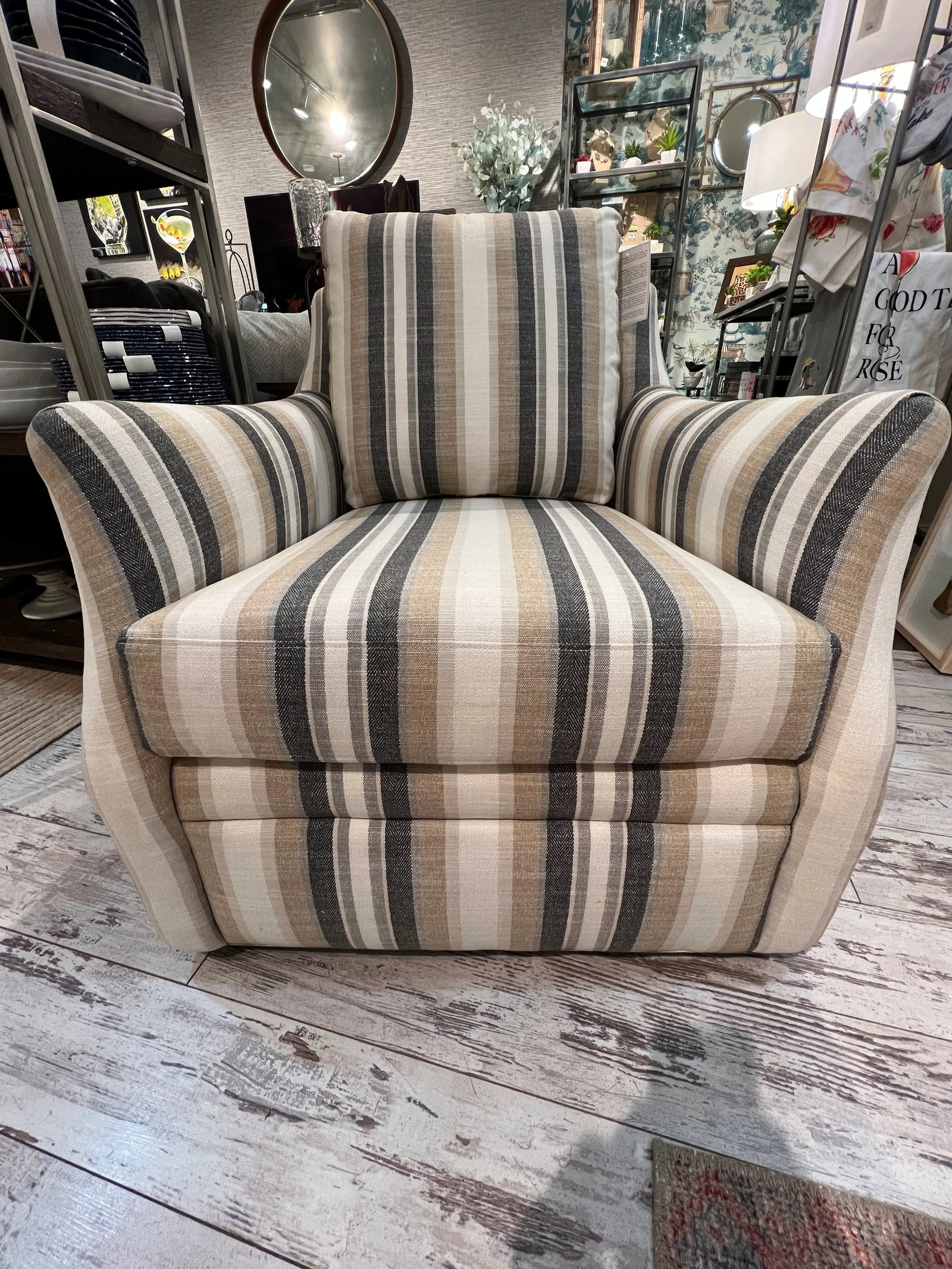 Sam Moore Striped Fabric Laura Swivel Chair - 7