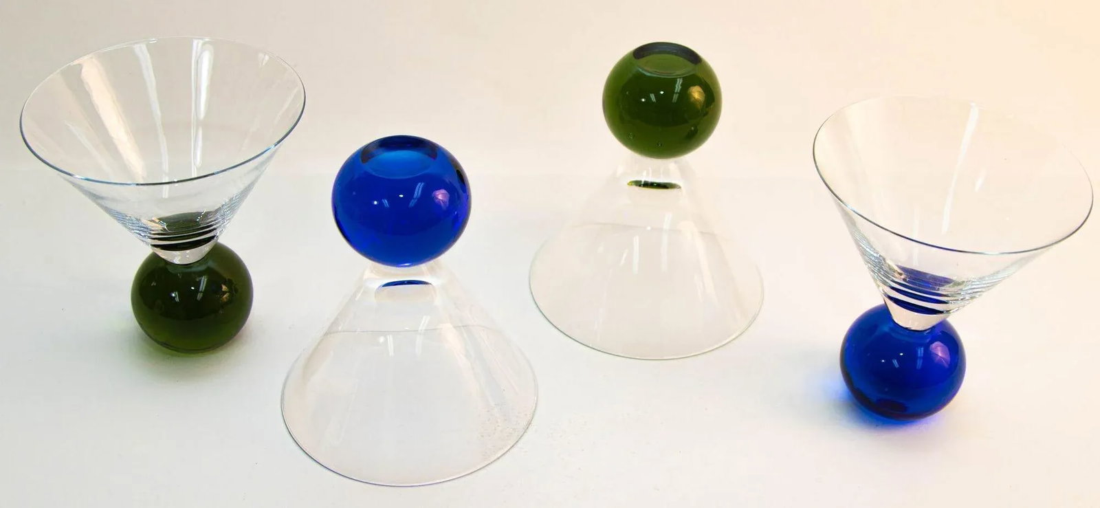 Postmodern Martini Cocktail Glasses Memphis Style Circa 1990 Set of 4 - 13