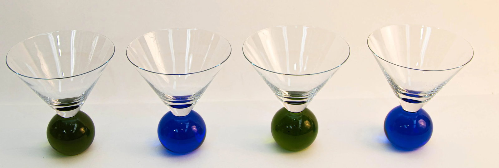 Postmodern Martini Cocktail Glasses Memphis Style Circa 1990 Set of 4 - 2