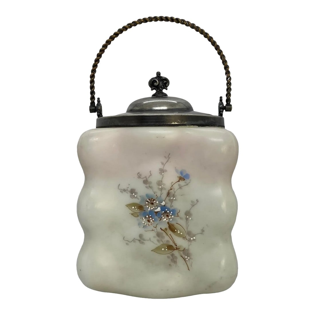 Late 19th Century C.F. Monroe Glass Wavecrest Floral Decorated Opal Ware Biscuit Cracker Barrel With (1 of 13)