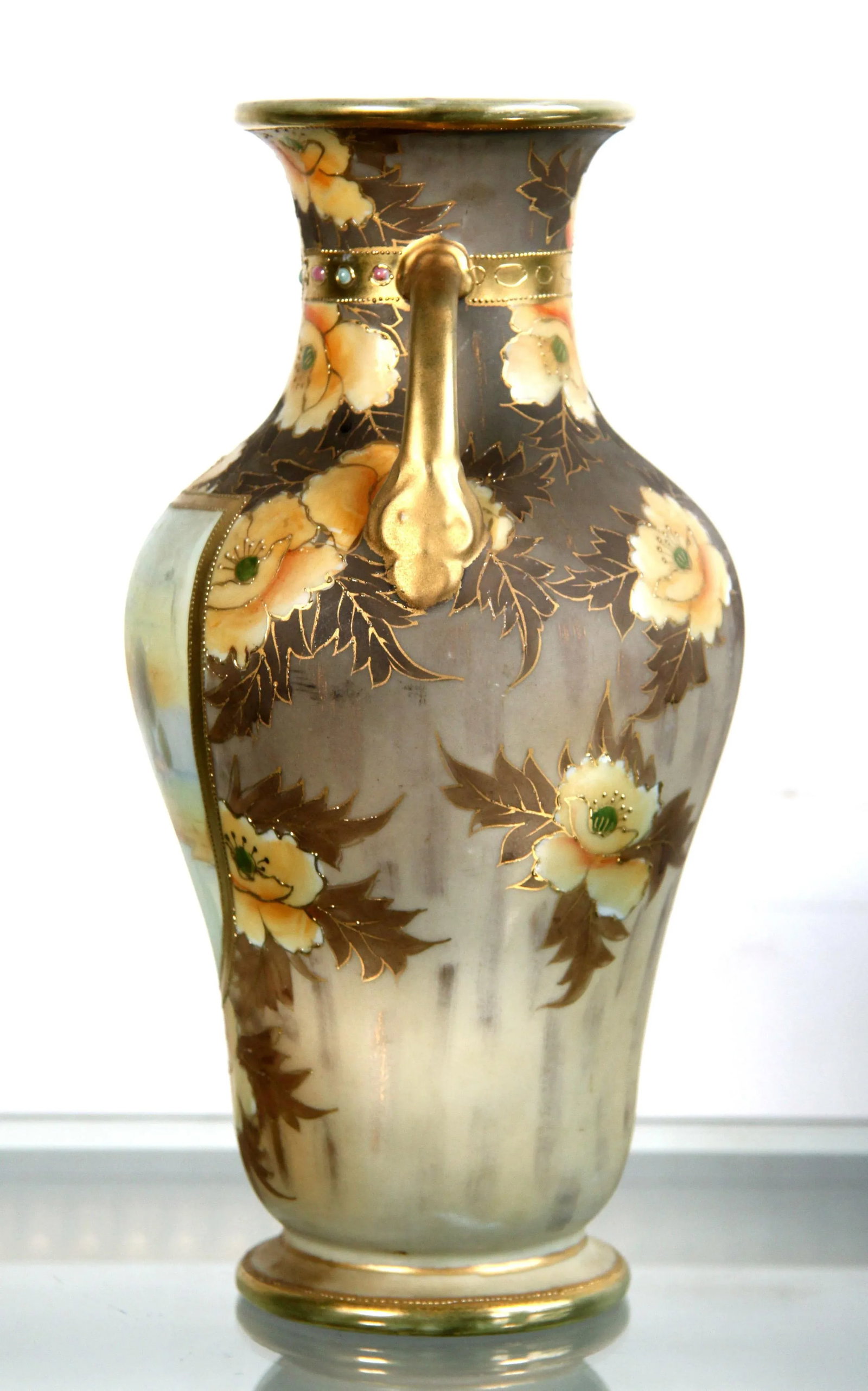 Antique 1920's Japanese Nippon Moriage Vase With Farm Scene - 2