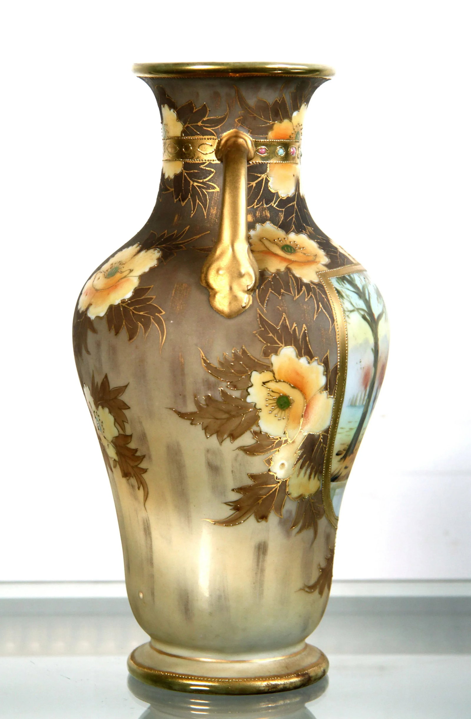 Antique 1920's Japanese Nippon Moriage Vase With Farm Scene - 4