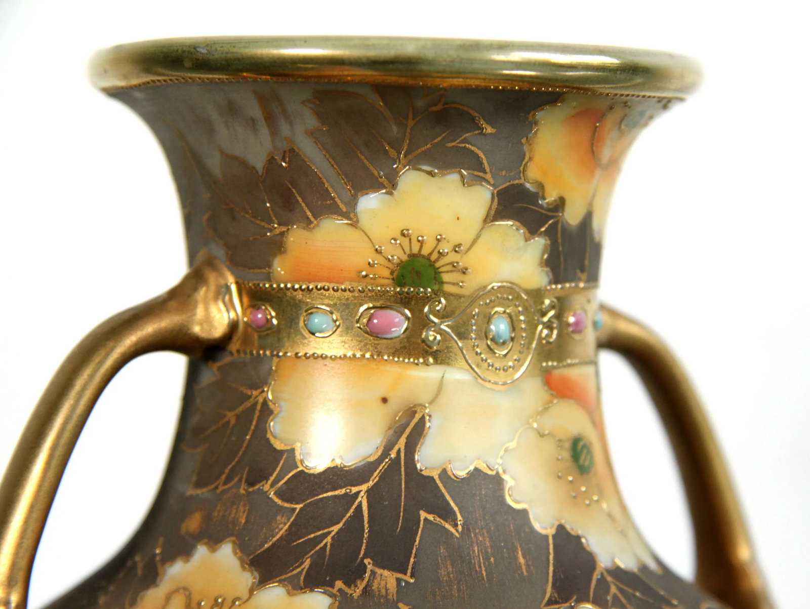Antique 1920's Japanese Nippon Moriage Vase With Farm Scene - 5