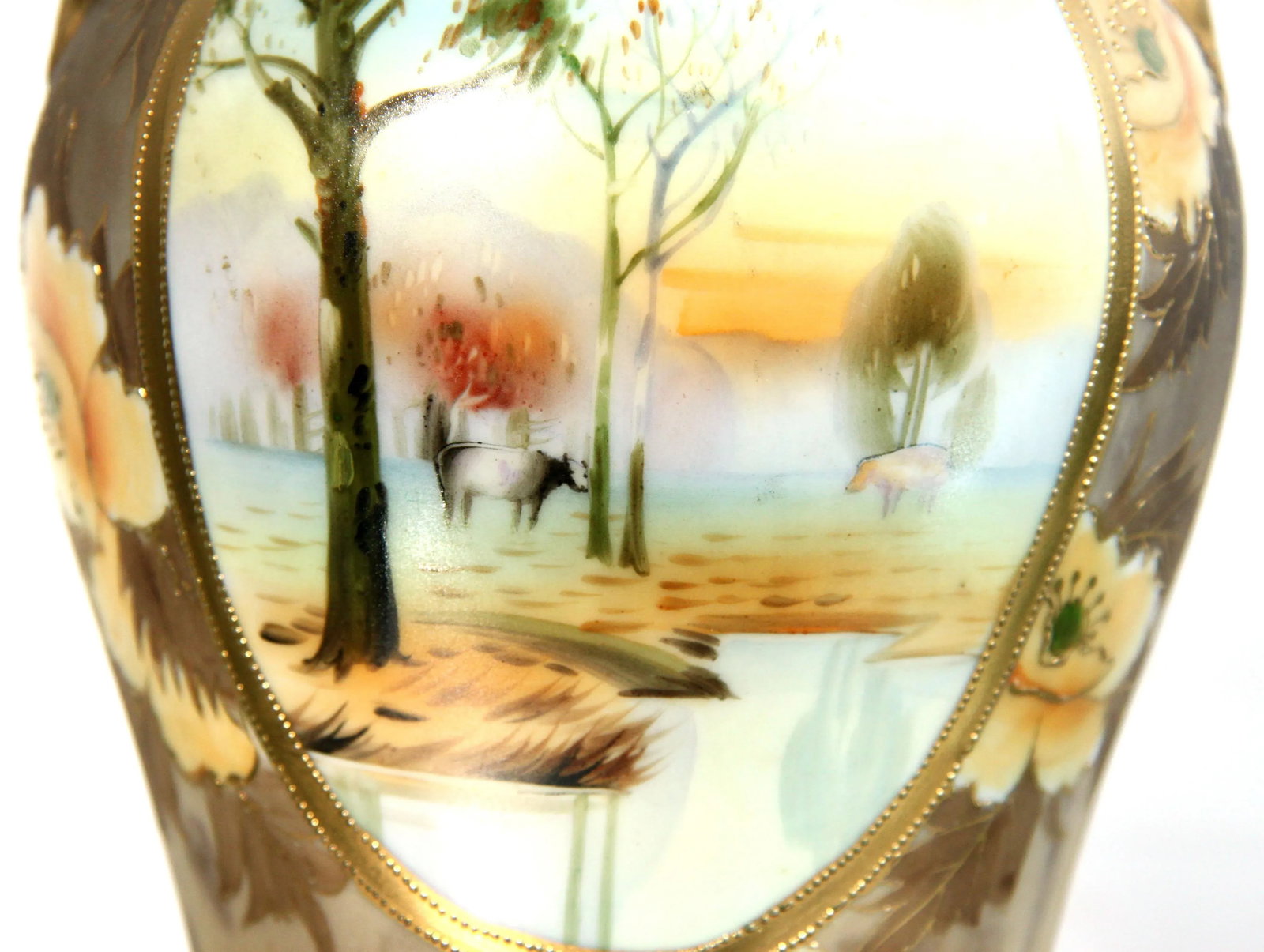Antique 1920's Japanese Nippon Moriage Vase With Farm Scene - 6