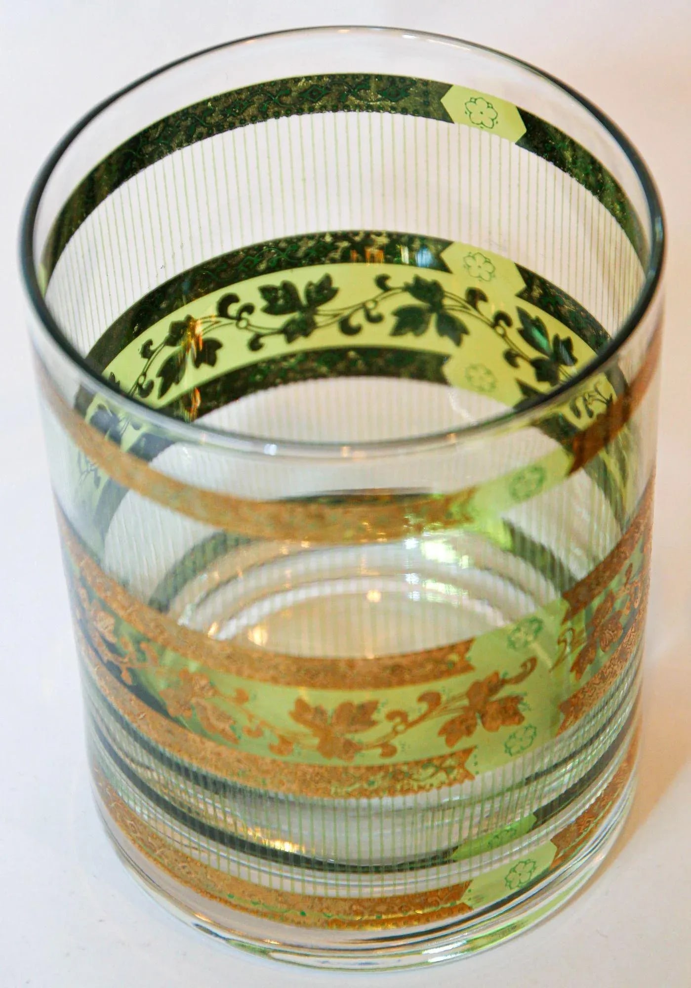 Vintage Green and Gold Rock Glasses With Ice Bucket 6 Pieces Barware Cocktail Set - 10