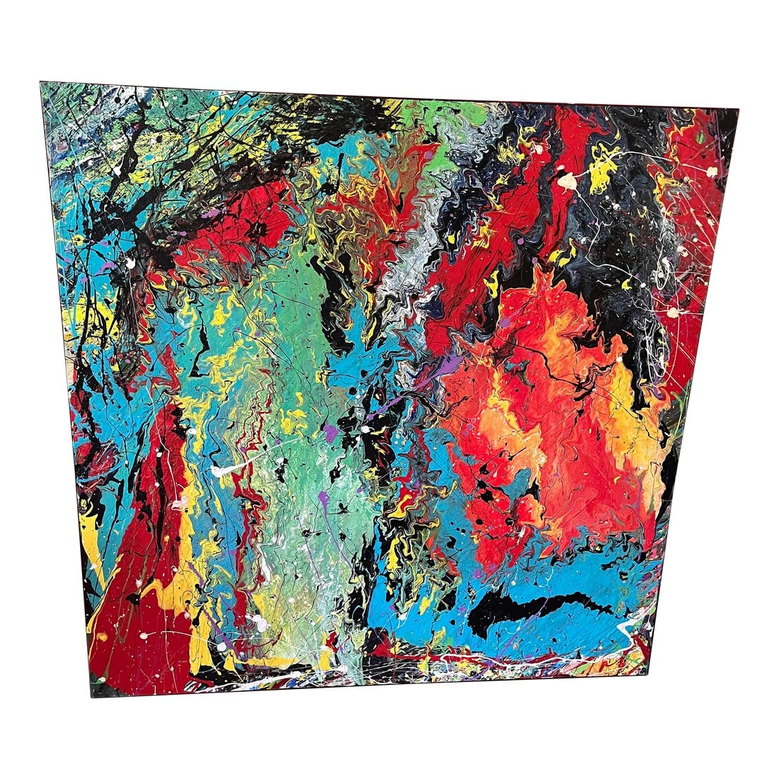 Vintage Abstract Expressionist Acrylic Painting: Who said they were looking for color? Cause I got it right here. How fab would this look in an industrial loft over a Mid-Century Modern black leather Sofa. Or in an Architect's office? This is an ori