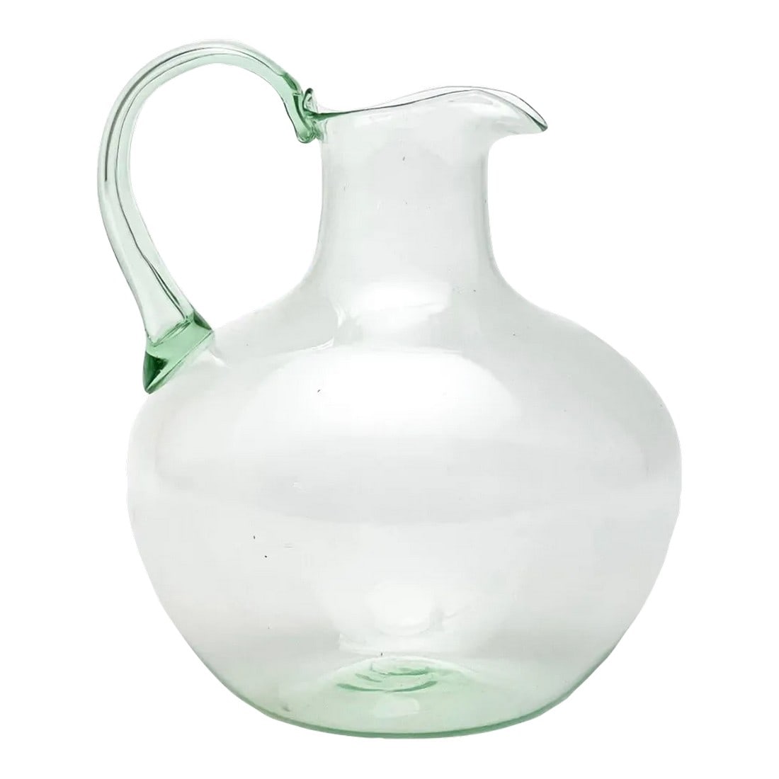 Circa 1925 Murano Glass-Green Soffiato Pitcher: Beautiful Green Soffiato Pitcher by Vittorio Zecchin for M.V.M. Cappellin. Three-line acid stamp to underside: MVM Cappellin Murano. Condition: Alterations: Original Condition Unaltered Imperfections: