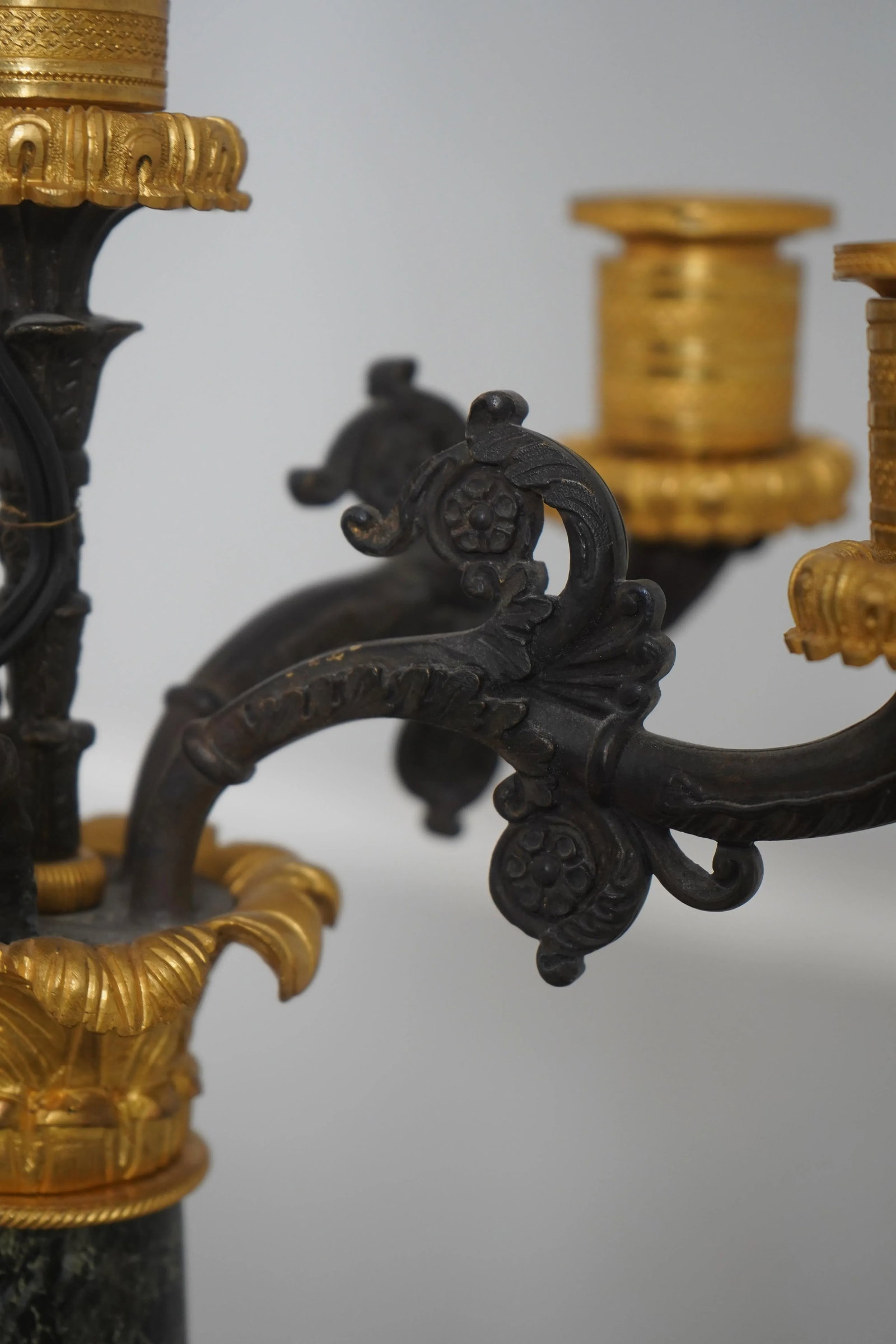 Pair Antique French Empire Marble & Bronze Candelabras - 7