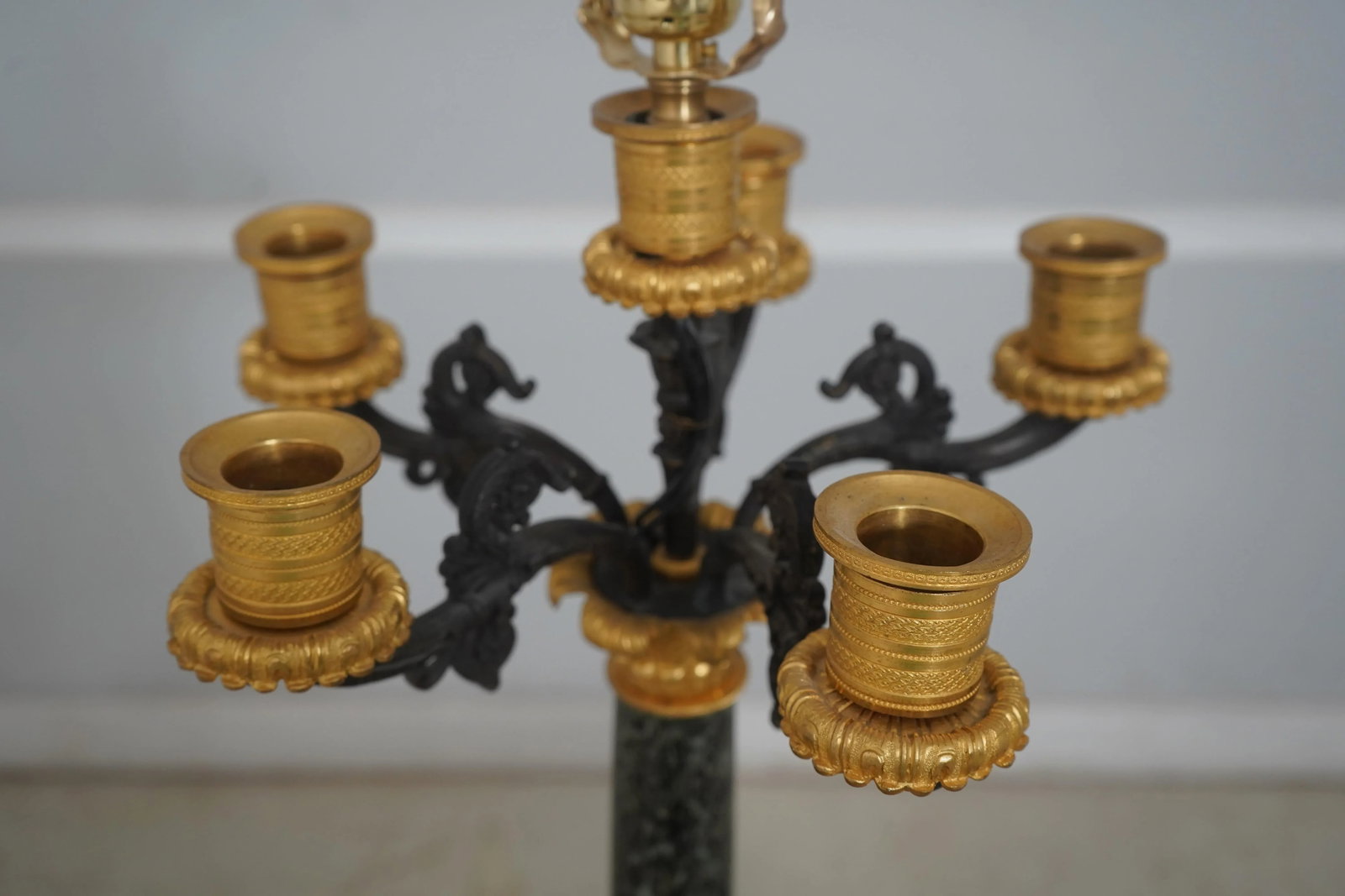 Pair Antique French Empire Marble & Bronze Candelabras - 9