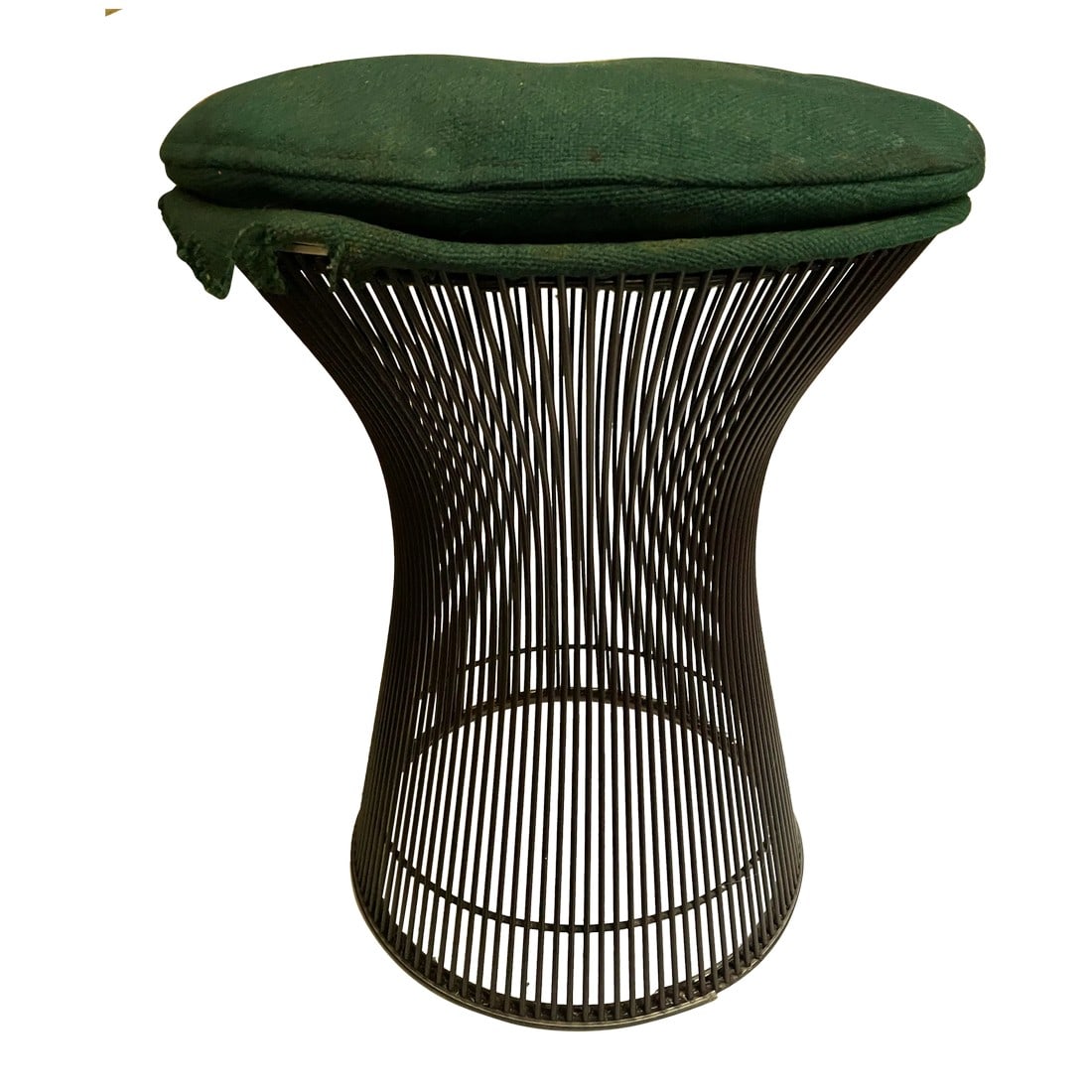 Mid 20th Century Warren Platner Knoll International Stool Original Green Fabric Bronze Metal: Here is another wonderful Warren Platner stool with a bronze finish and original hunter green fabric made by Knoll International. This one has some condition issues, The fabric from the bottom of the
