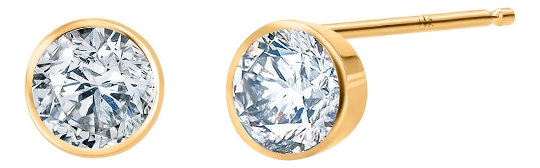 Timeless Elegance 14k Yellow Gold Bezel Set Diamond Stud Earrings, A Pair: Elevate your everyday style with these classic 14K yellow gold bezel set natural diamond stud earrings, showcasing 0.40 carats of high-quality diamonds in a minimalist yet striking design. Each