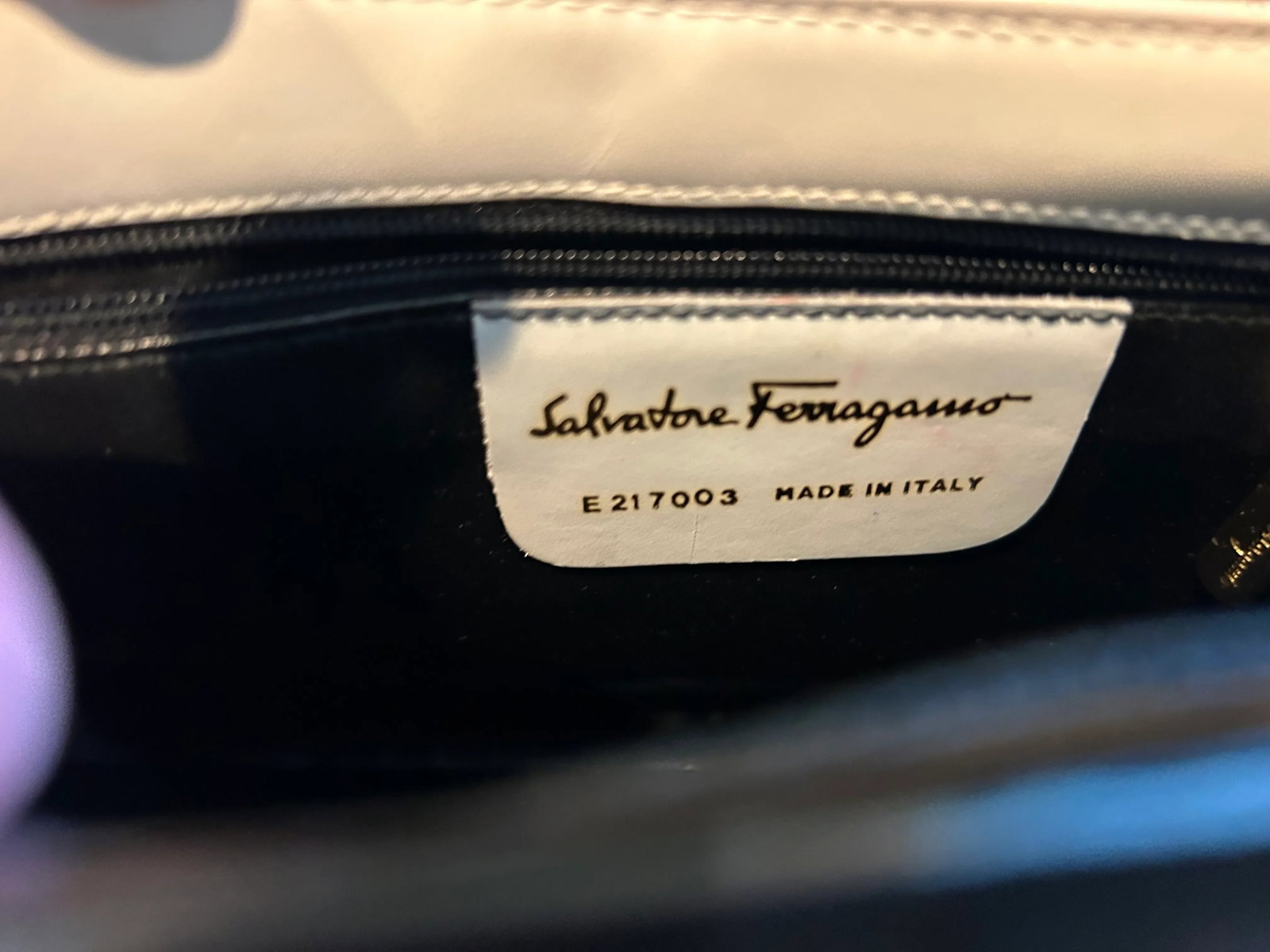 Authentic Vintage Salvatore Ferragamo Leather Handbag in White and Black Patent Leather Envelope - 11