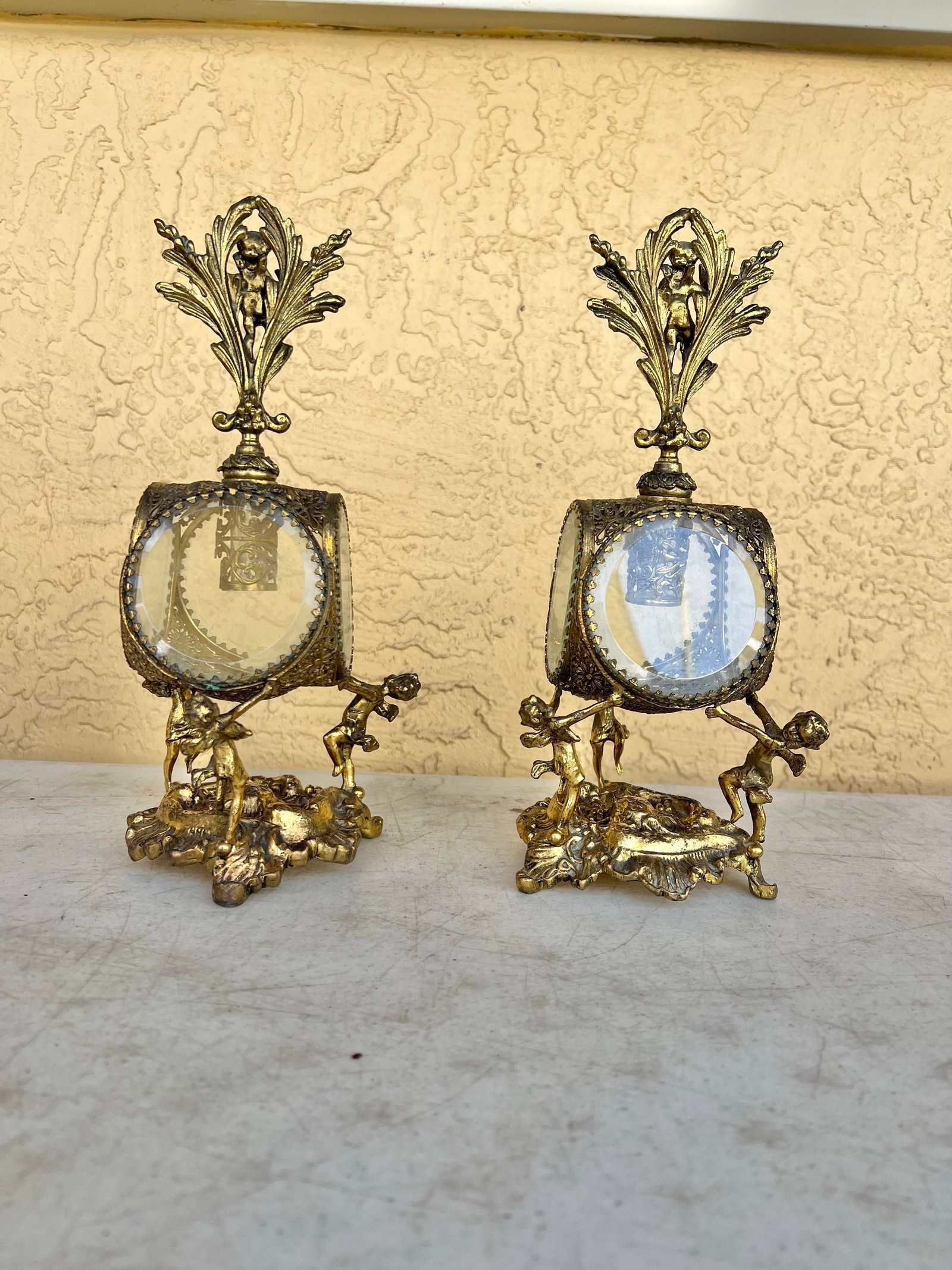 Antique Figaro Metal Glass, Perfume Bottles Pair - 3