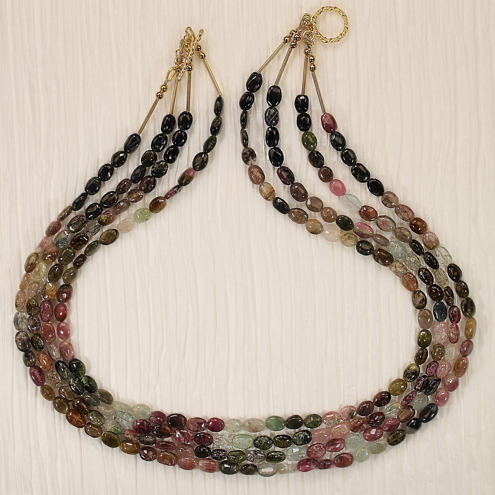 Ajd 19 Inch Four Strand Multi Color Tourmaline Nugget Necklace - 4