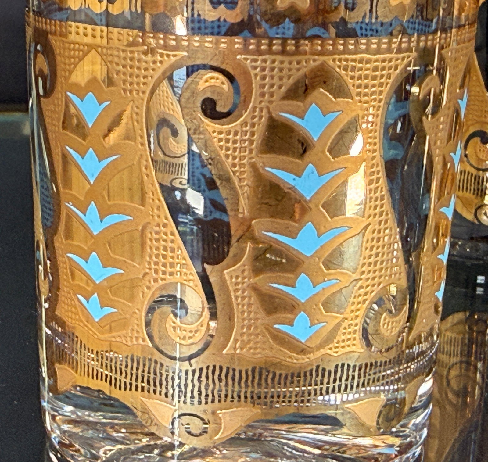 Culver Saratoga Highball Glasses in Turquoise and 22k Gold - Set of 6 - 3