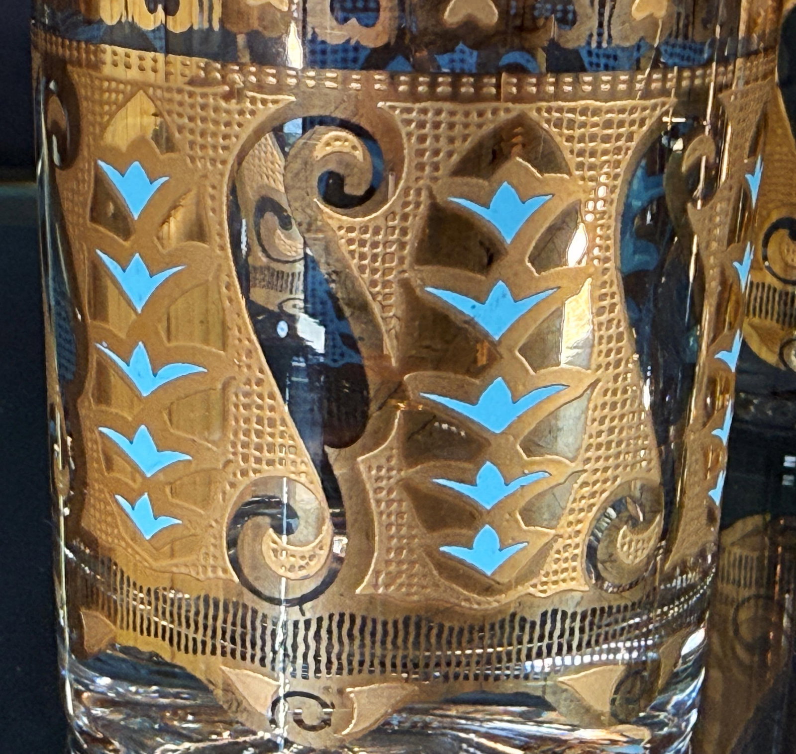 Culver Saratoga Highball Glasses in Turquoise and 22k Gold - Set of 6 - 7
