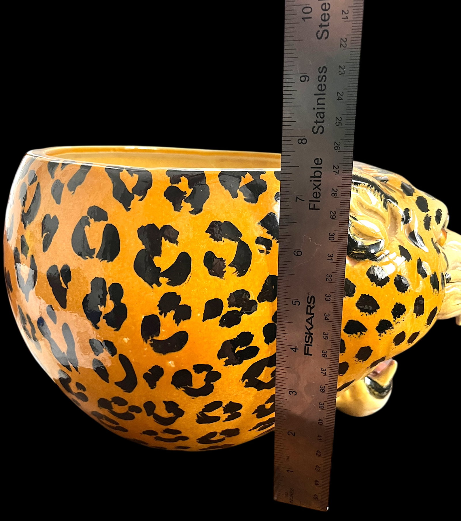 1970s Monumental Sculptural Leopard Head Cachepot – Hand Painted Ceramic – Hollywood - 11