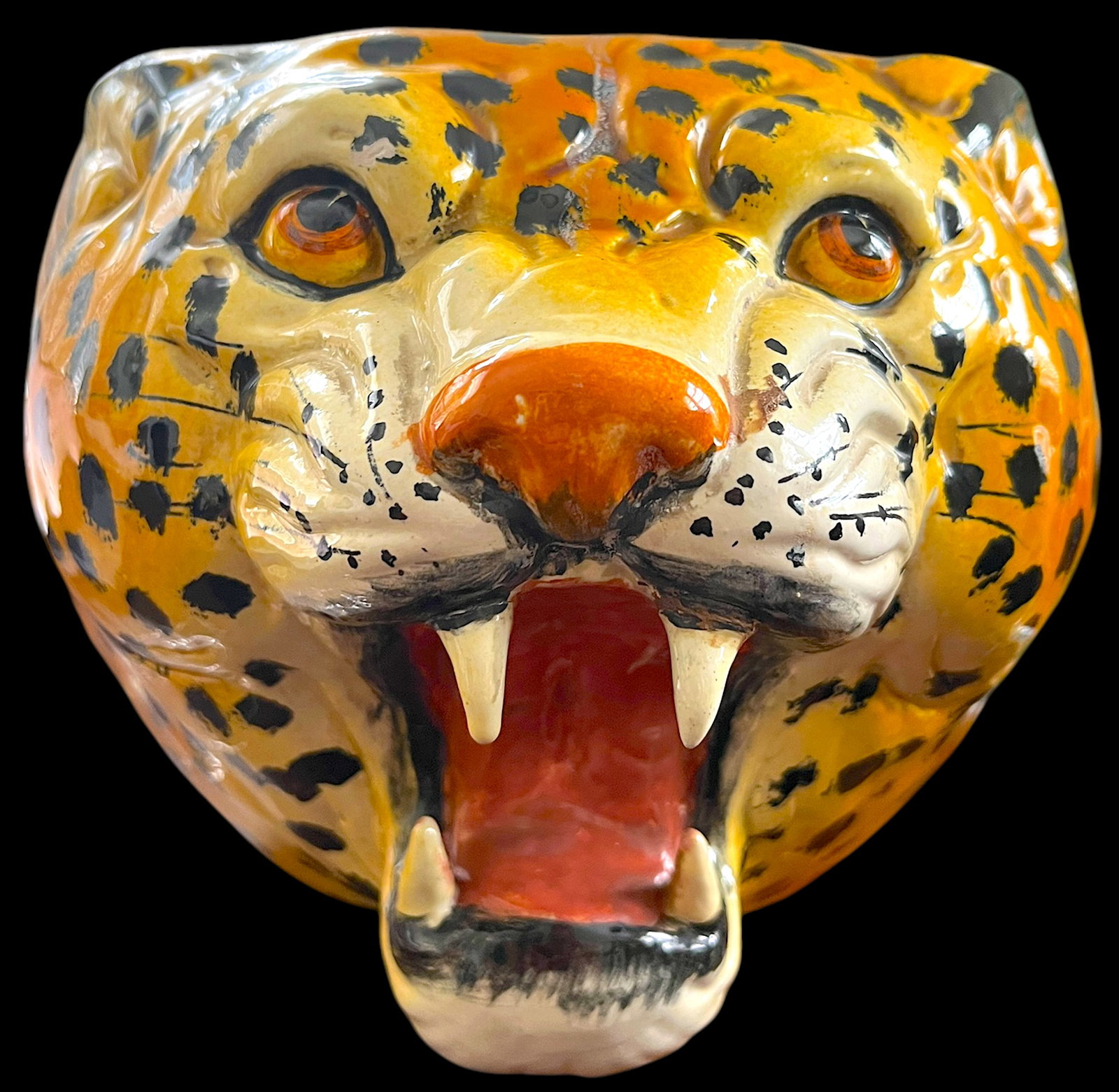 1970s Monumental Sculptural Leopard Head Cachepot – Hand Painted Ceramic – Hollywood - 2