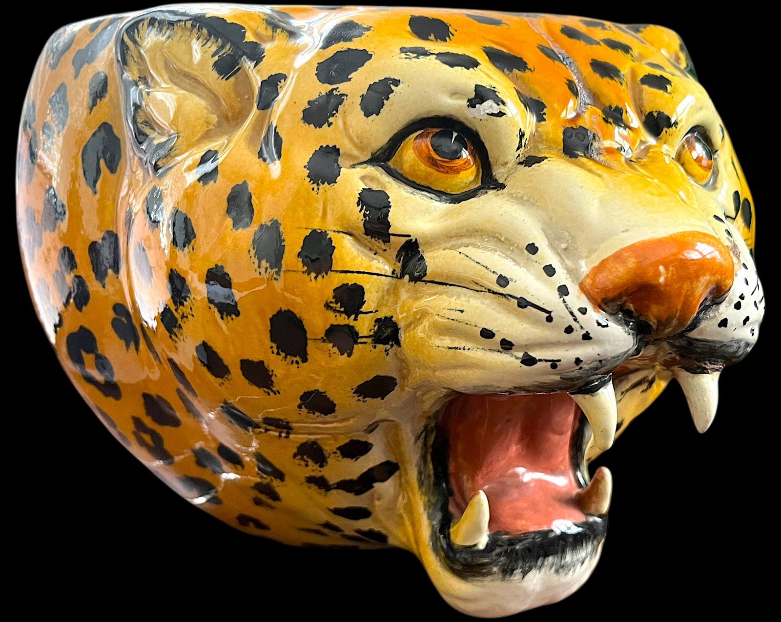 1970s Monumental Sculptural Leopard Head Cachepot – Hand Painted Ceramic – Hollywood - 6