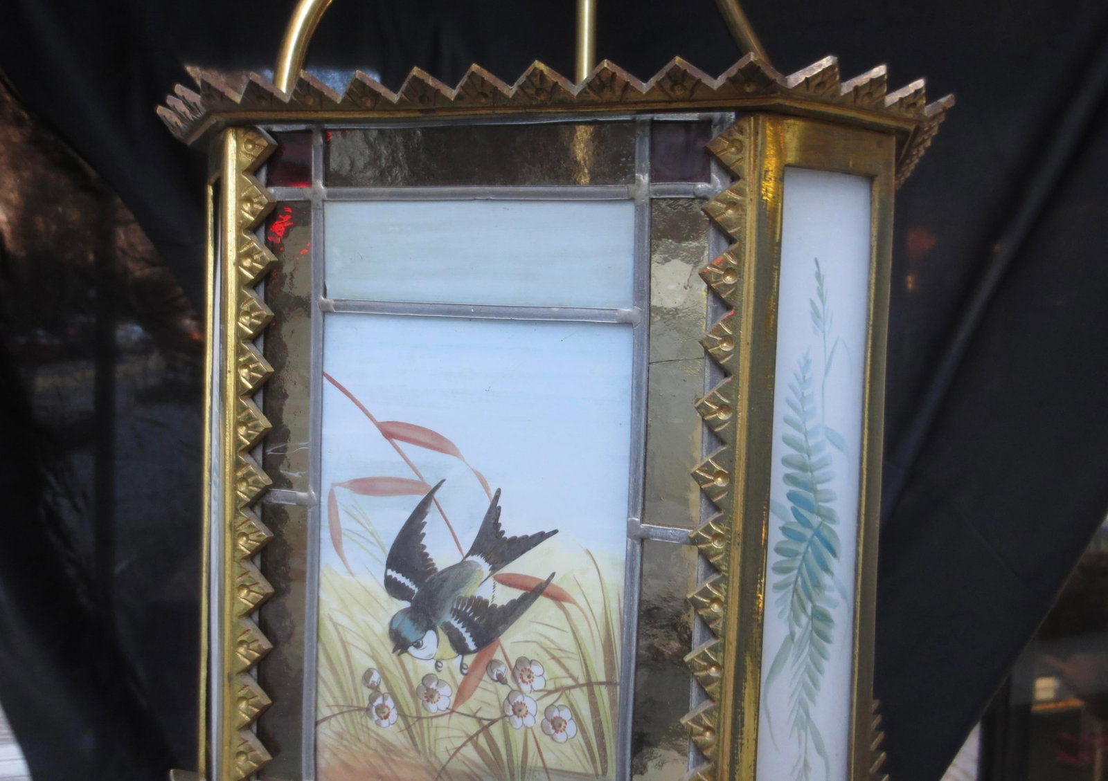 1900s Arts and Crafts Stain Glass Lantern Birds - 5