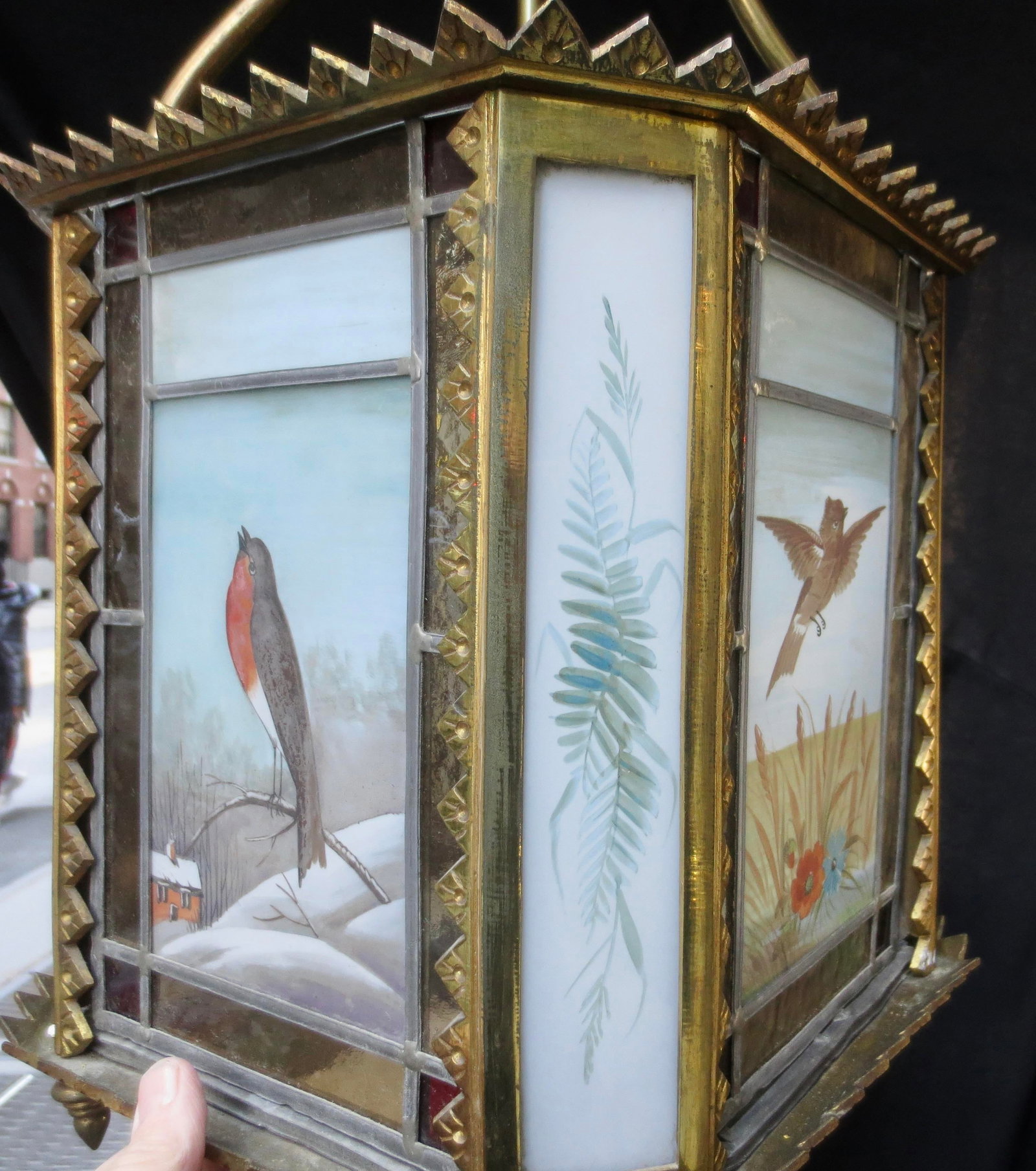 1900s Arts and Crafts Stain Glass Lantern Birds - 6