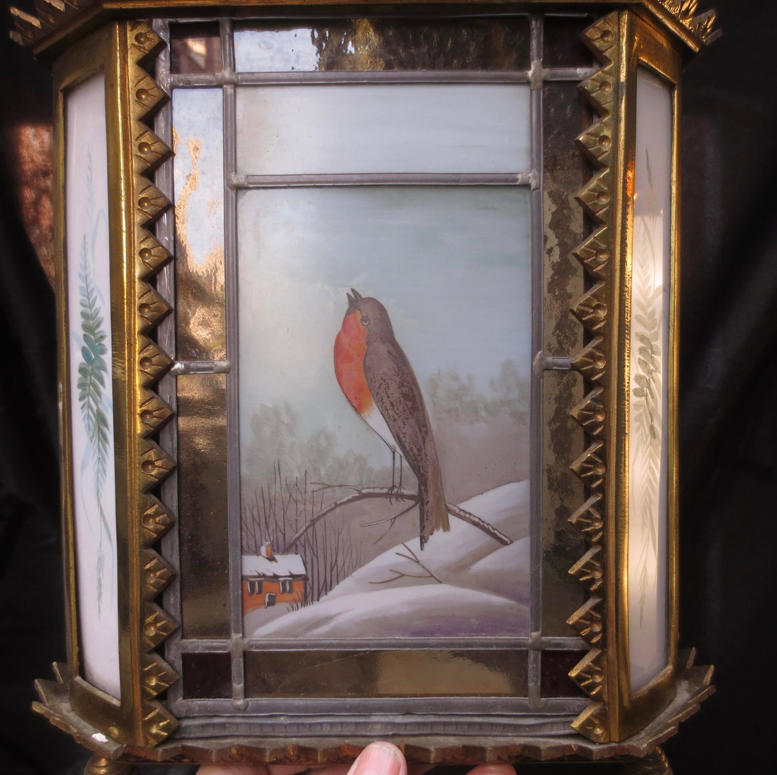 1900s Arts and Crafts Stain Glass Lantern Birds - 9