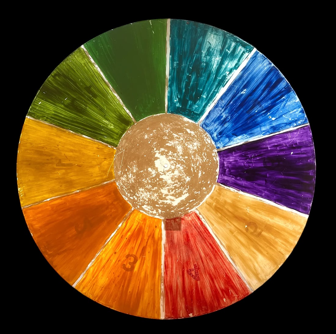 1960s Huge Hand Painted Folk Art Color Wheel Double Sided Numbered Painting - 2