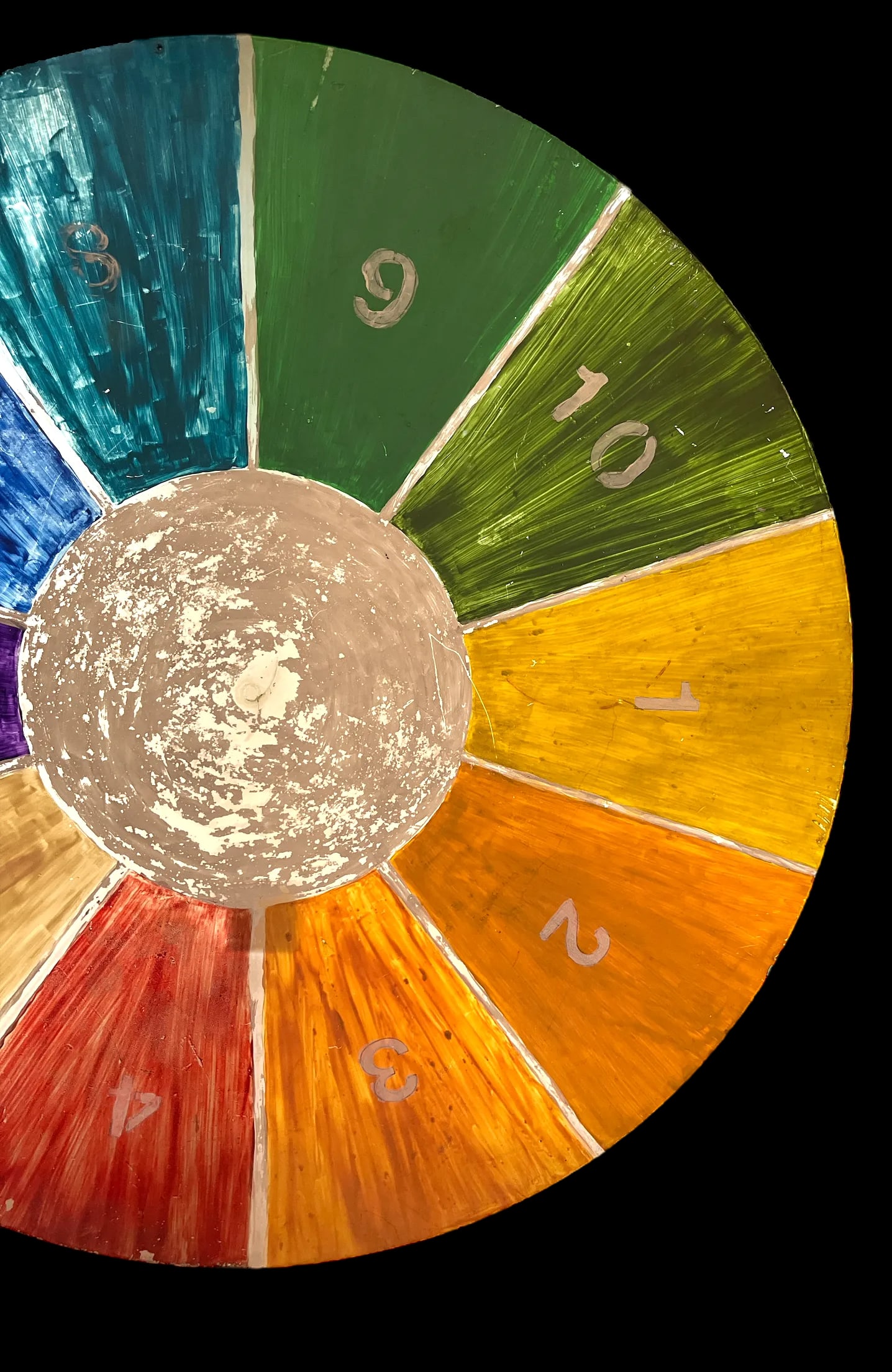 1960s Huge Hand Painted Folk Art Color Wheel Double Sided Numbered Painting - 4