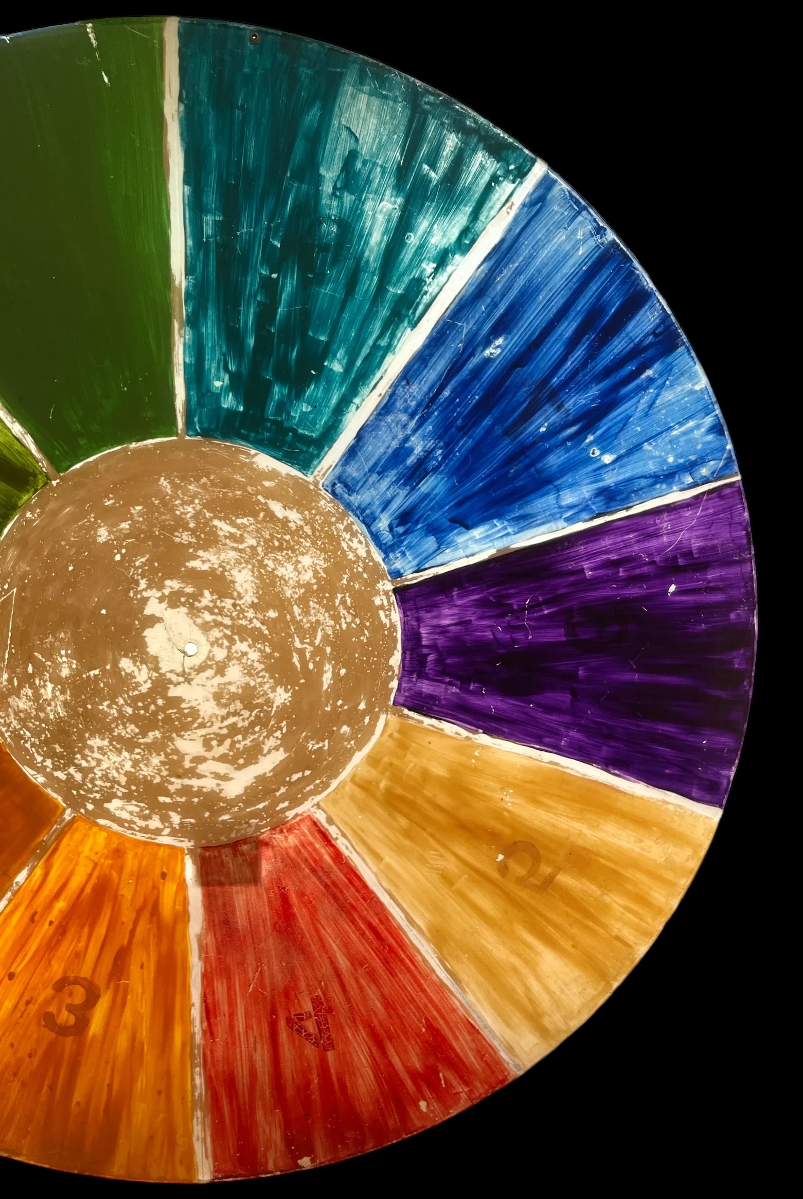 1960s Huge Hand Painted Folk Art Color Wheel Double Sided Numbered Painting - 6