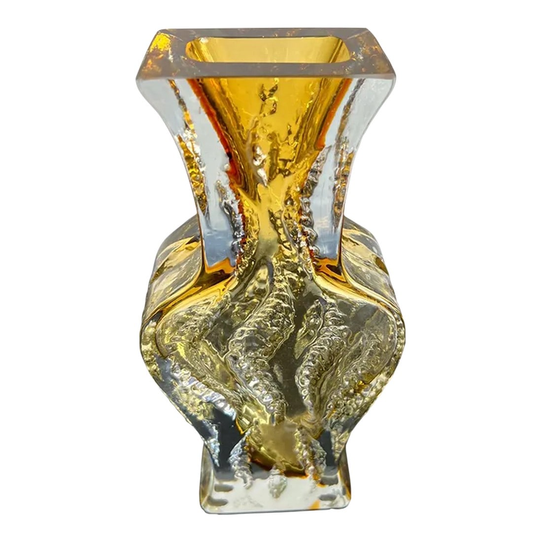 1970s Amber Art Glass Vase Kurt Wokan for Ingrid GlashÃ¼tte: AMBIANIC presents 1970s Sculptural Amber Art Glass Vase Kurt Wokan for Ingrid GlashÃ¼tte signed 8.75 h x 4.13 w x 2.13 d Original vintage Refer to images Condition: Alterations: Original