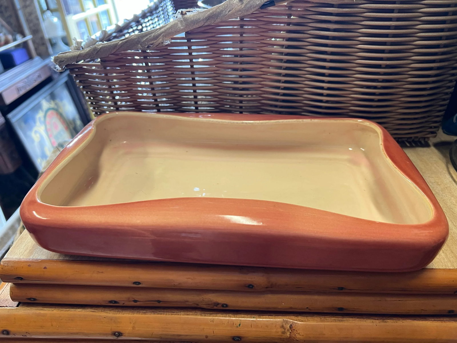 Vintage Orange Rectangle Ref Wing Pottery Bonsai Planter - 6