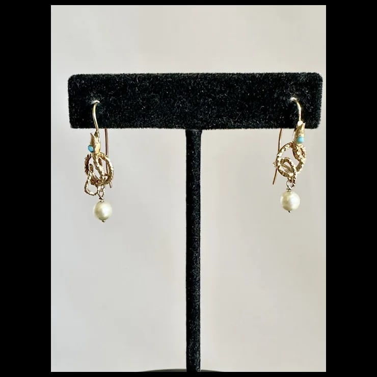 Late 19th Century 14k Serpent and Pearl Earrings, A Pair - 7