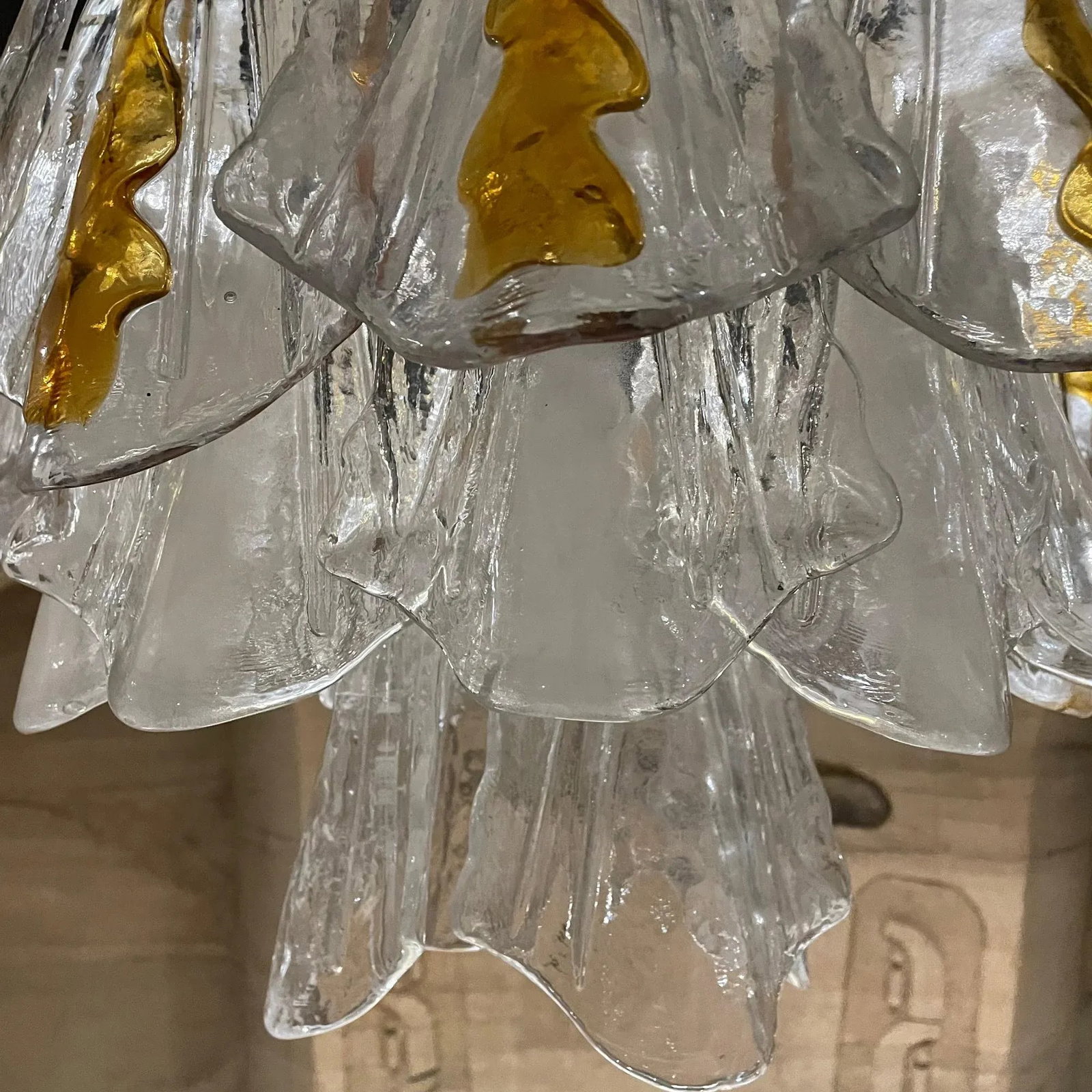 1960s Feders Amber Sculpted Glass Chandelier After Av Mazzega Italy - 3