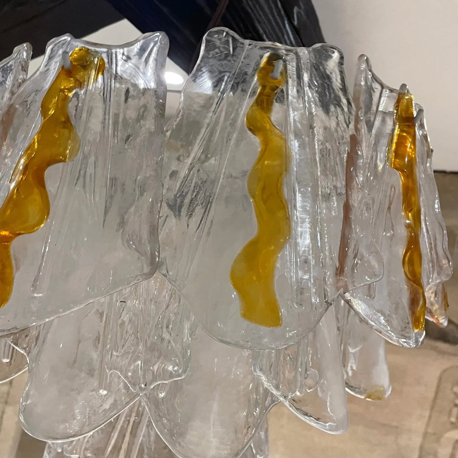 1960s Feders Amber Sculpted Glass Chandelier After Av Mazzega Italy - 6