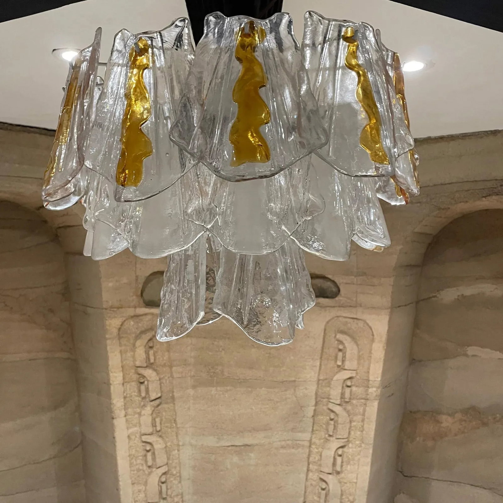 1960s Feders Amber Sculpted Glass Chandelier After Av Mazzega Italy - 7