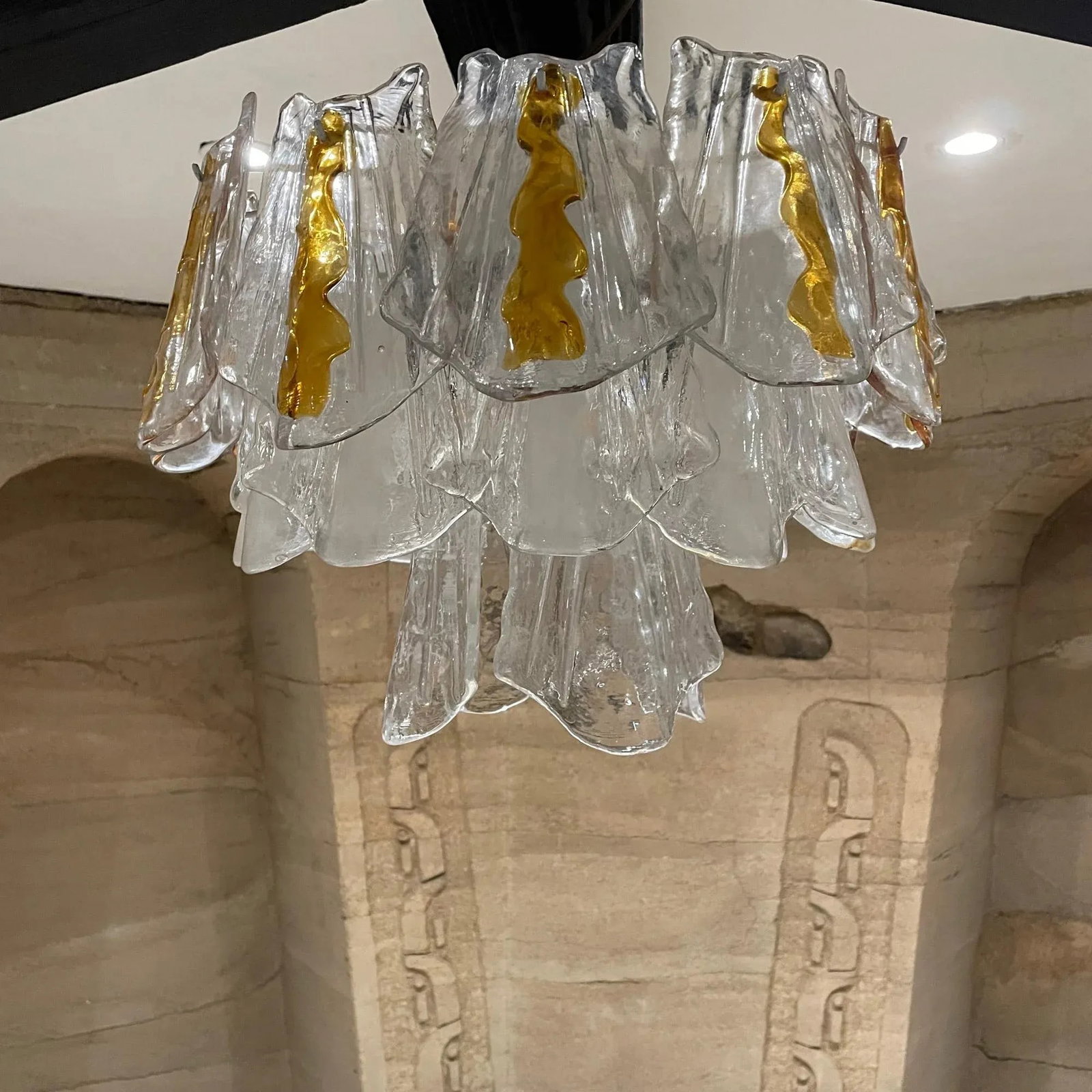 1960s Feders Amber Sculpted Glass Chandelier After Av Mazzega Italy - 9