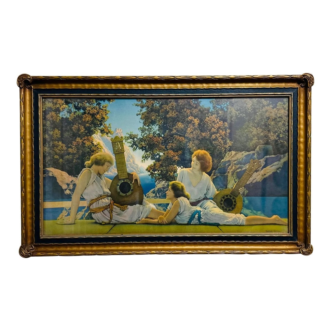 Vintage "The Lute Players" Art Nouveau Print After Maxfield Parrish, Framed (1 of 11)