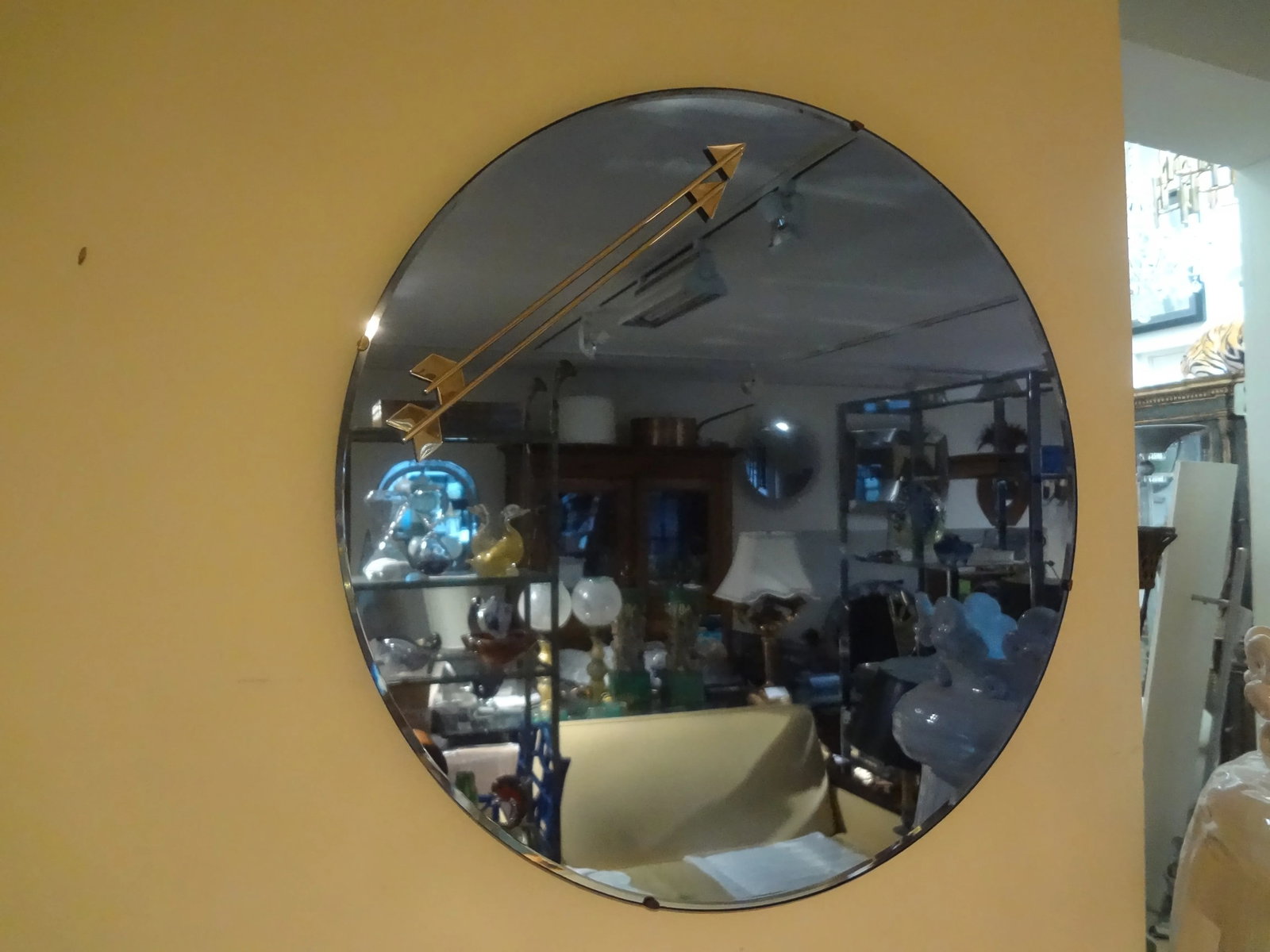 1960s Italian Blue Mirror With Double Arrow Accents After Fontana Arte - 5