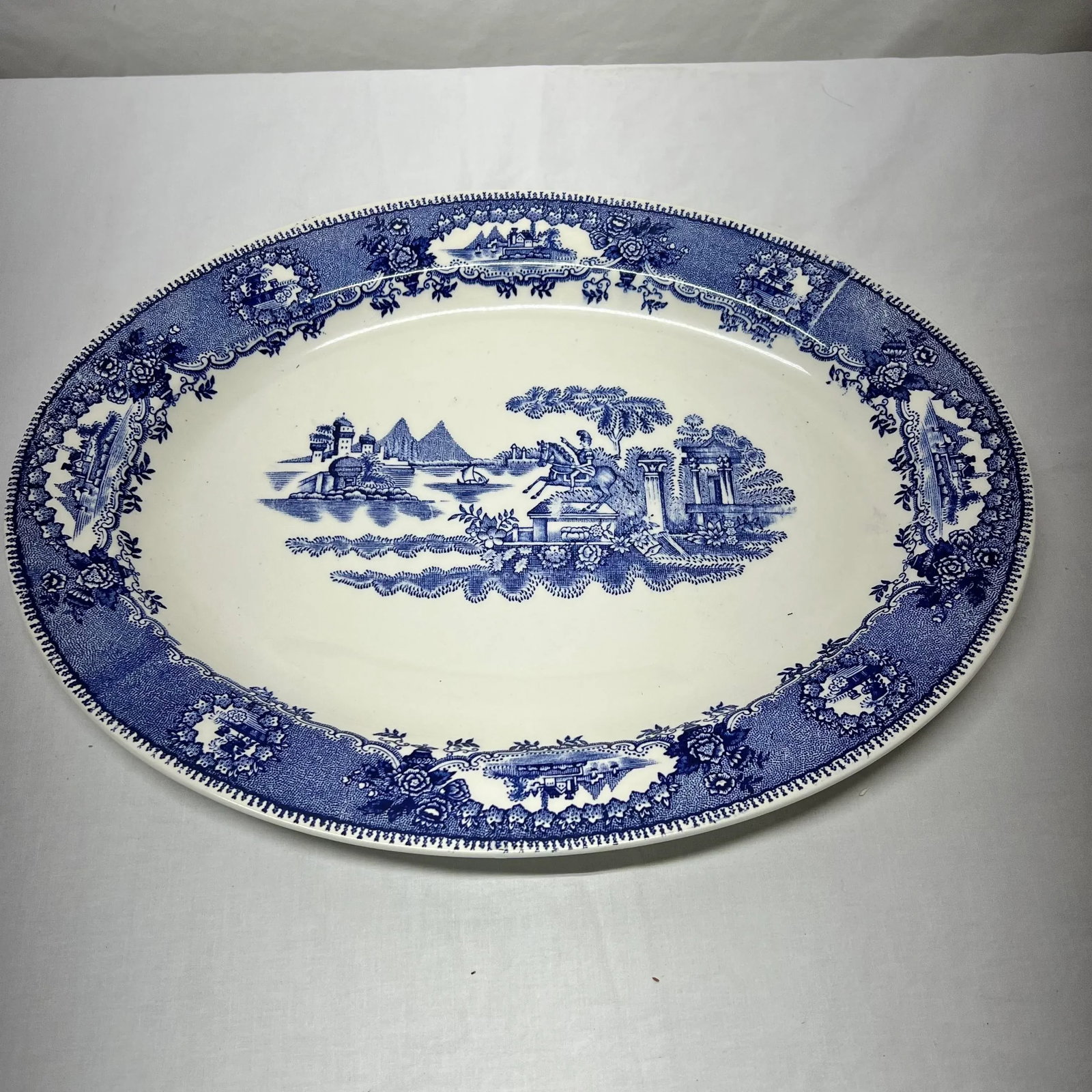 Early 1900s Blue Transferware Tureen and Underplate Marked Estatua Gilman & Cta Sacavem Portugal - 4
