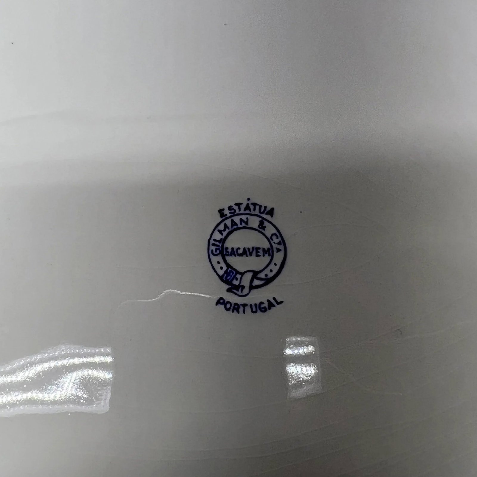 Early 1900s Blue Transferware Tureen and Underplate Marked Estatua Gilman & Cta Sacavem Portugal - 6