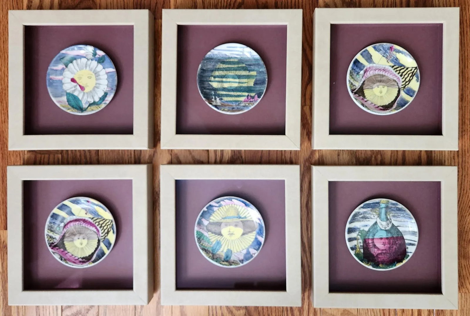 Piero Fornasetti Framed Set of Coasters, "12 Mesi, 12 Soli" Design. - 13