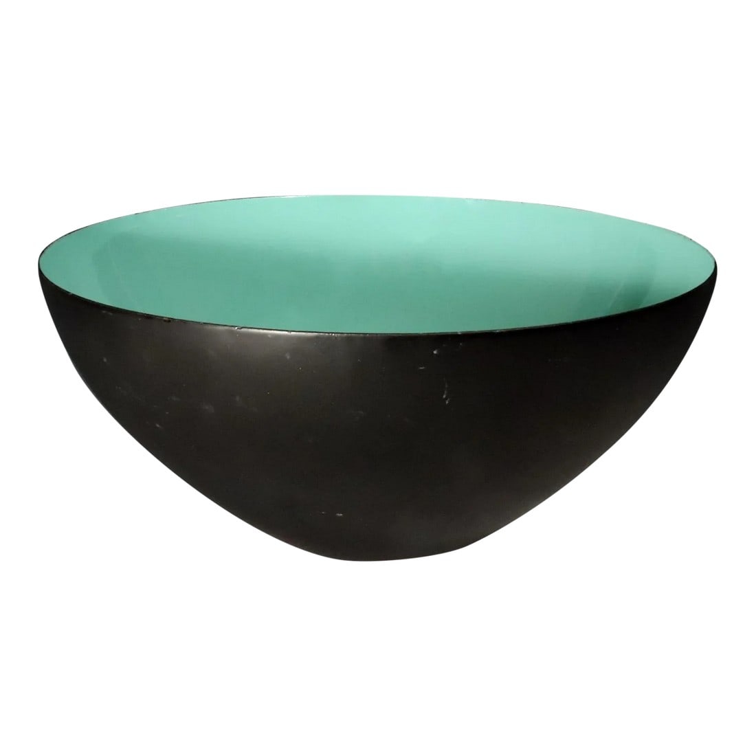 Modernist Krenit Black and Aqua Green Enamel Bowl by Herbert Krenchel for Torben Ã˜rskov &: Modernist Black & Aqua Green Enamel Krenit Bowl, by Herbert Krenchel for Torben Ã˜rskov & Co., Enameled Steel, Designed 1953 This 1950-60's Modernist bowl, the Krenit bowl, was designed by