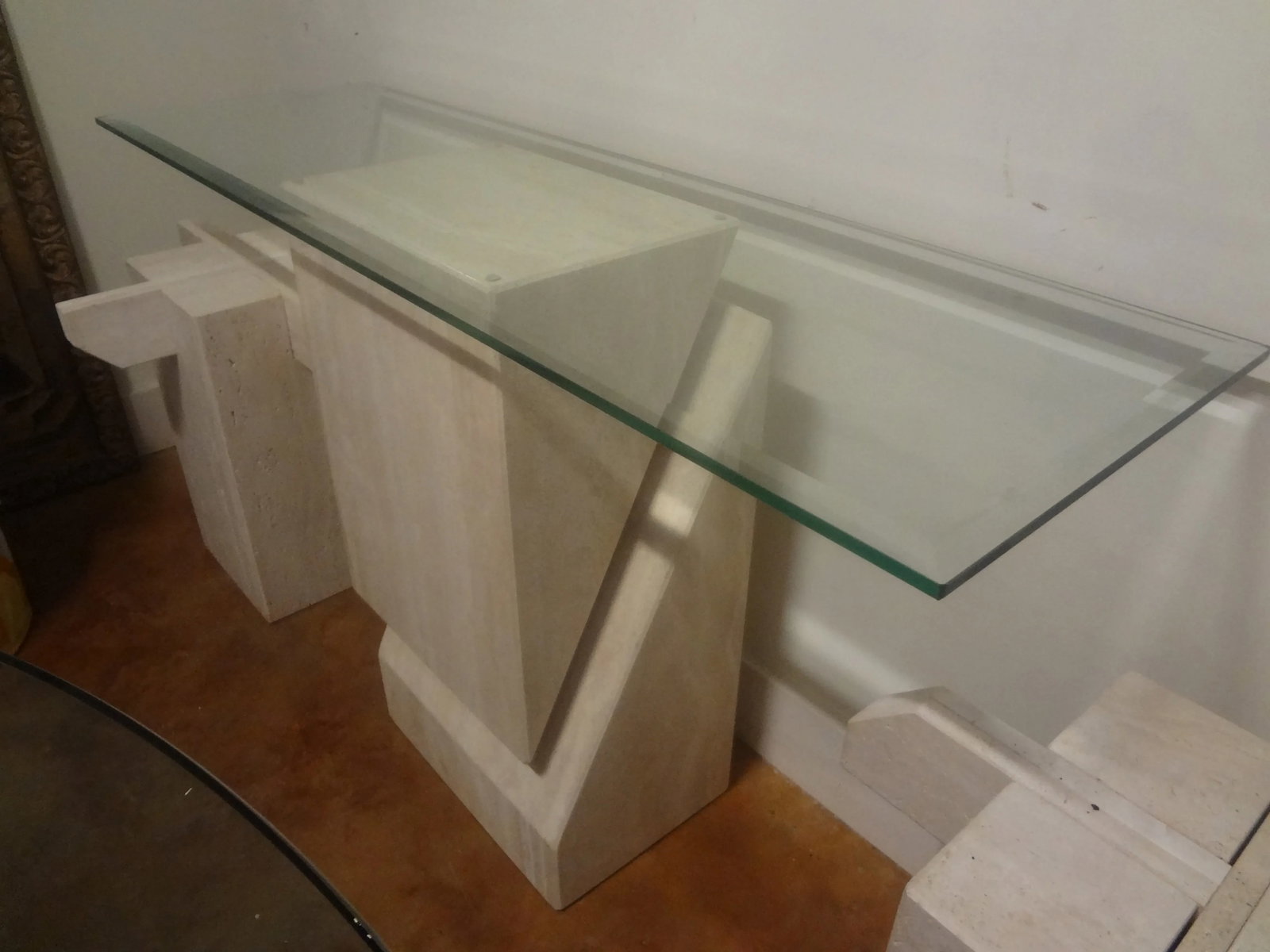 1970s Italian Postmodern Travertine Console Attributed to Angelo Mangiarotti - 9