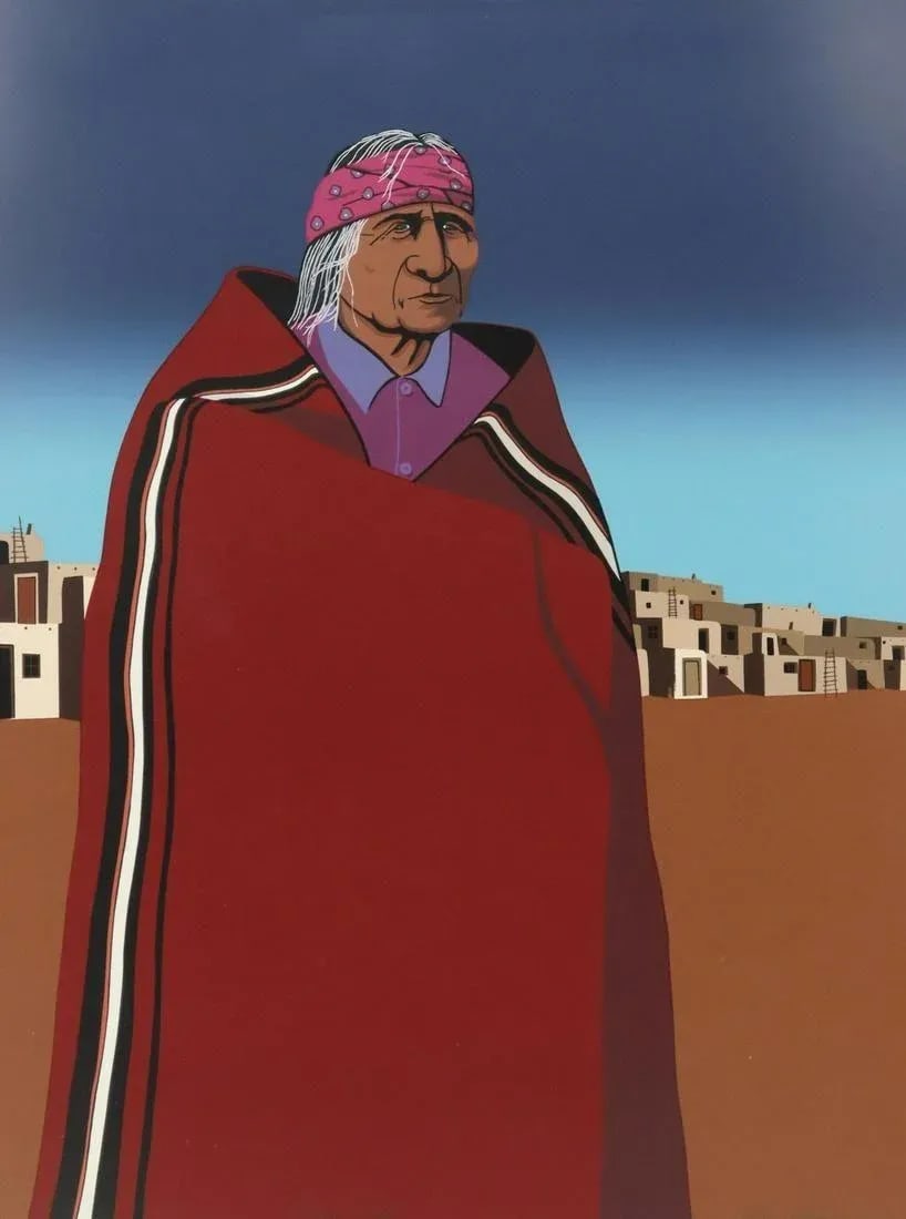 Large 41" H Original Signed 'Navajo Elder' Serigraph by K. Means - 2